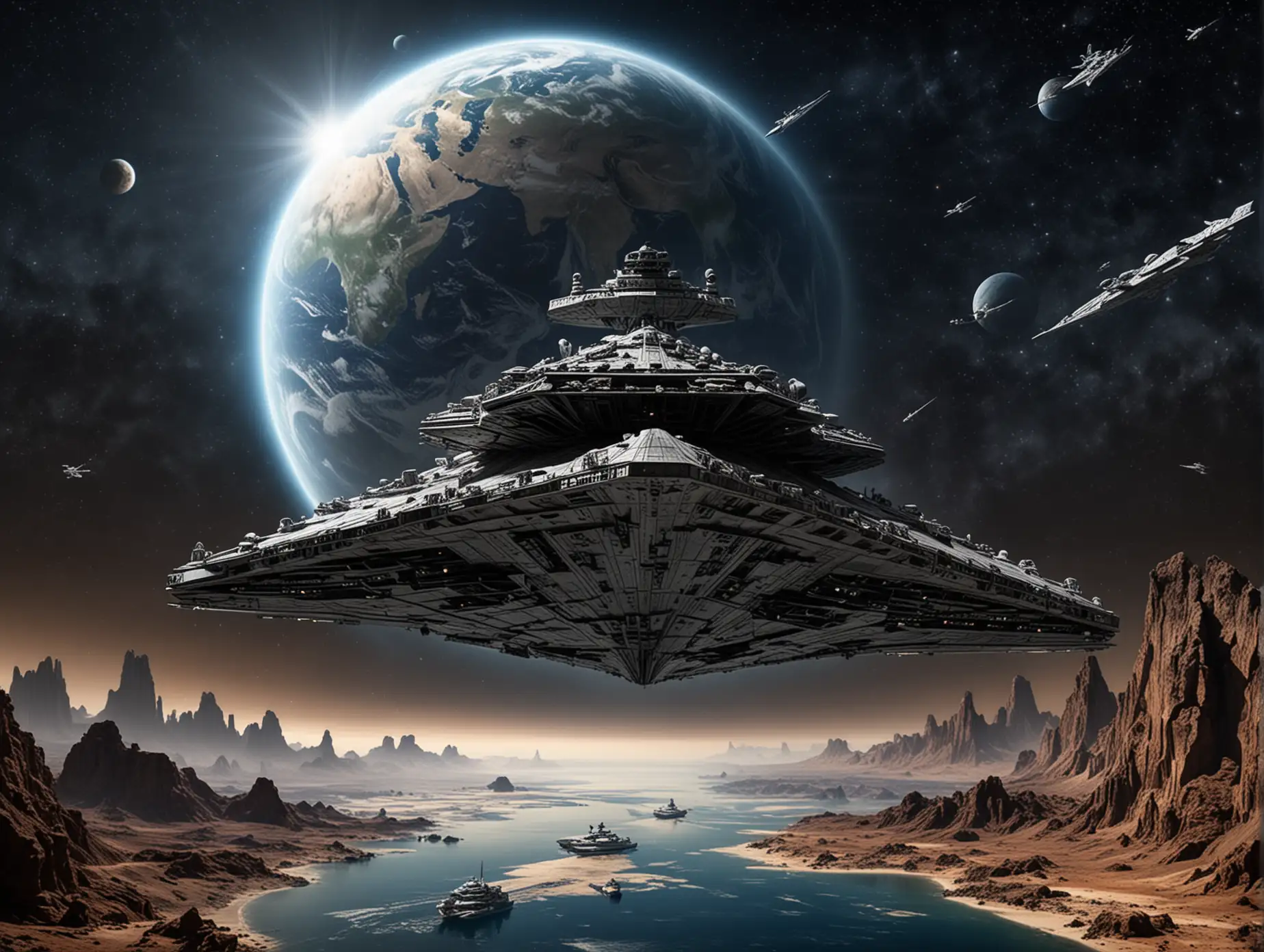 Imperial-Star-Destroyer-Orbiting-Earth-in-Star-Wars-Scene