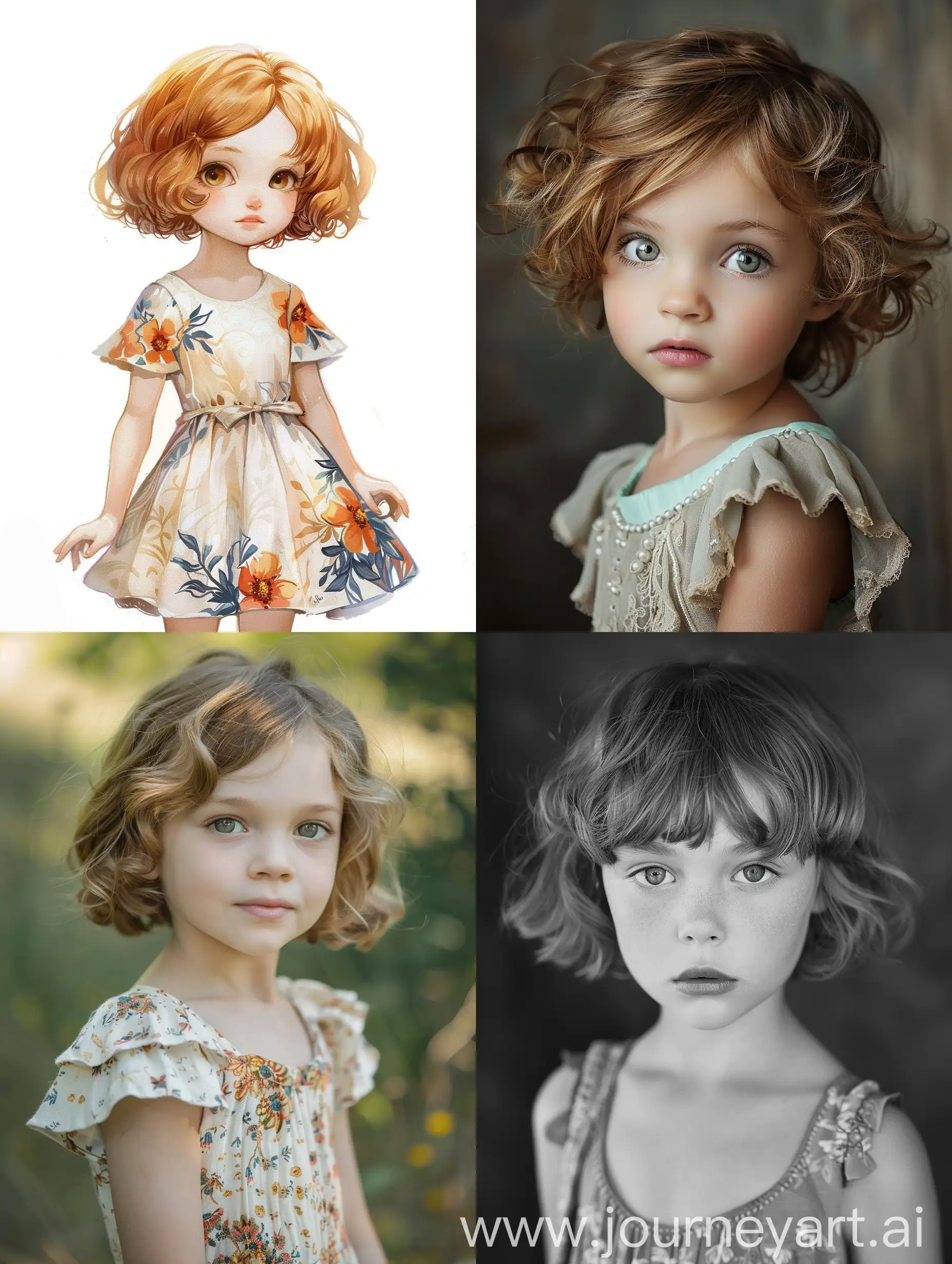 Маленькая красивая девочка со светлыми короткими немного вьющимися волосами, в милом платье
