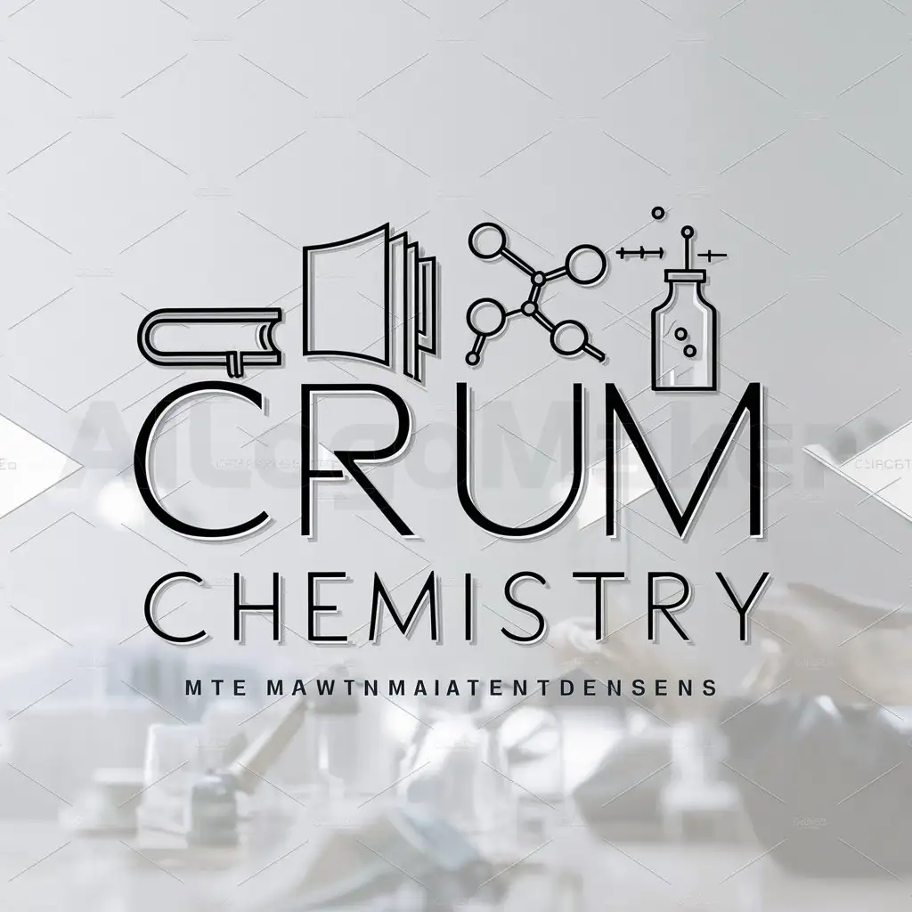 a logo design,with the text "Crum Chemistry", main symbol:book,molecular model,experiment bottle,Moderate,be used in Education industry,clear background