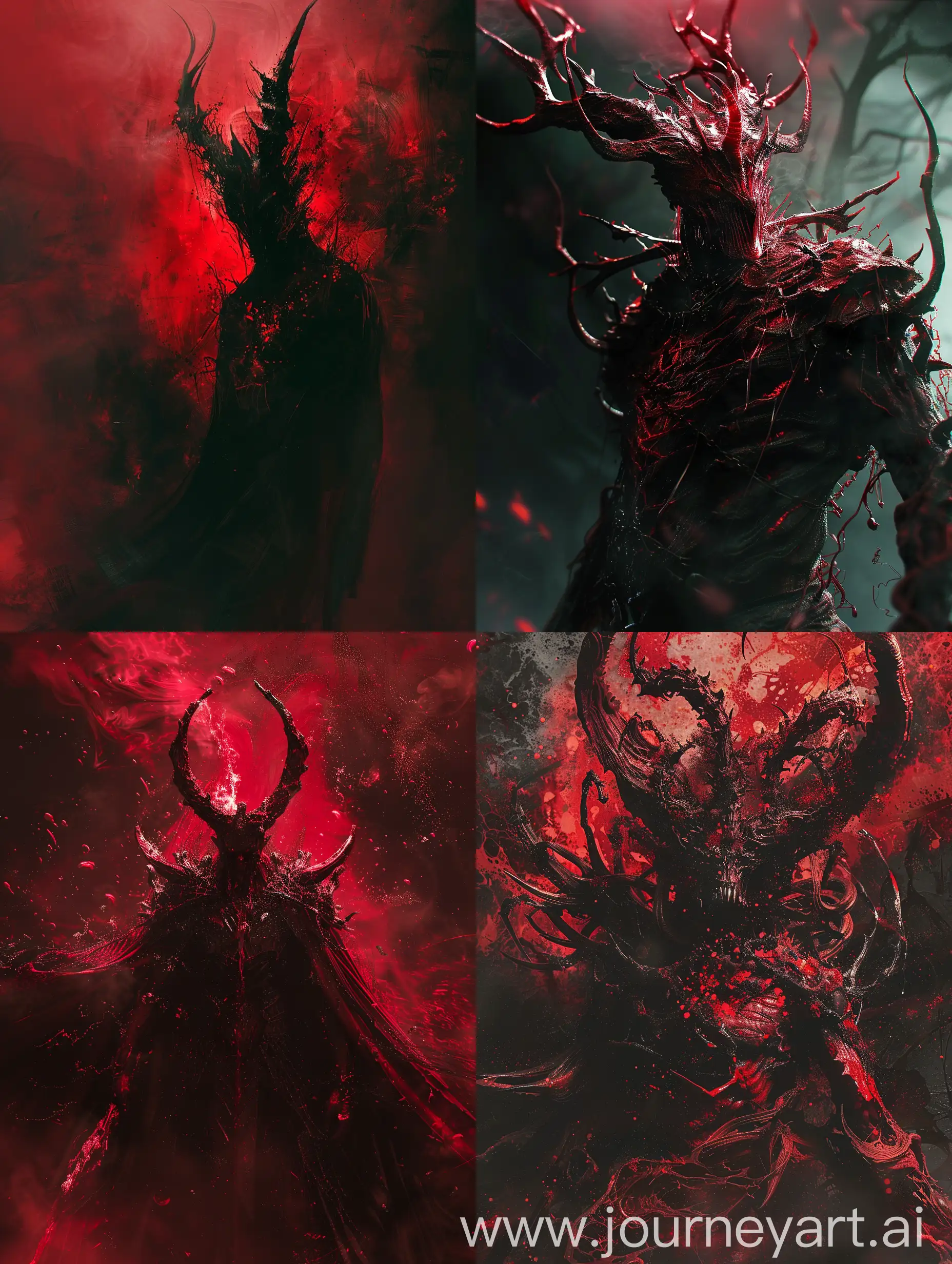 Deep dark and rich Eldridge SCP horror of science fiction. 

Detailed led digital artwork. 

4k.

Waist up view subject: a demon king of the outer realms and lower world. 
He is malice, he is everything that should not exists but does. 
Massive, impossible dark and red, horns the size of galaxies. 
 