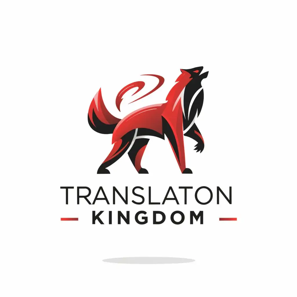 a logo design,with the text "Translation Kingdom", main symbol:Red color, Black color, Wolf,Moderate,be used in Education industry,clear background