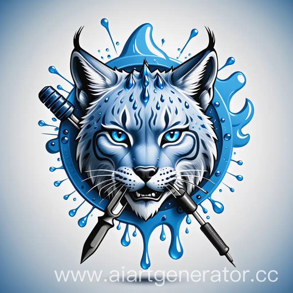 Blue-Lynx-Logo-Design-with-Tools-and-Water-Droplets