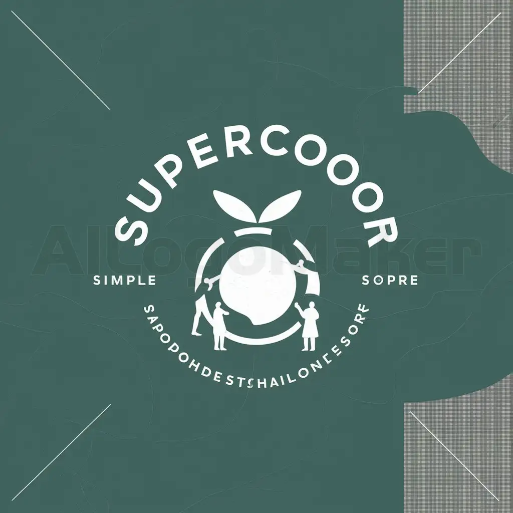 a logo design,with the text "Supercoop", main symbol: Supercoop Logo Design Guidelines:

1. Primary Color: Teal
2. Secondary Color: White
3. Font: AGA (free font)

Conceptual Direction:
1. Freshness: Use imagery of fresh produce, fruits and vegetables in teal color scheme to depict freshness.
2. Solidarity: Portray a community of people working together or helping each other in the store through illustrations.
3. Professionalism: Use clean lines, simple shapes and modern design elements that convey a sense of expertise and reliability.
4. Closeness: Incorporate imagery of customers interacting with friendly staff or other customers to create a welcoming atmosphere.
5. Social Responsibility: Illustrate recycling efforts or charitable initiatives supported by the cooperative supermarket chain through subtle icons or text.

The logo should be easily recognizable, versatile and memorable, reflecting the values and mission of Supercoop while remaining visually appealing to a wide audience.,Minimalistic,be used in Retail industry,clear background