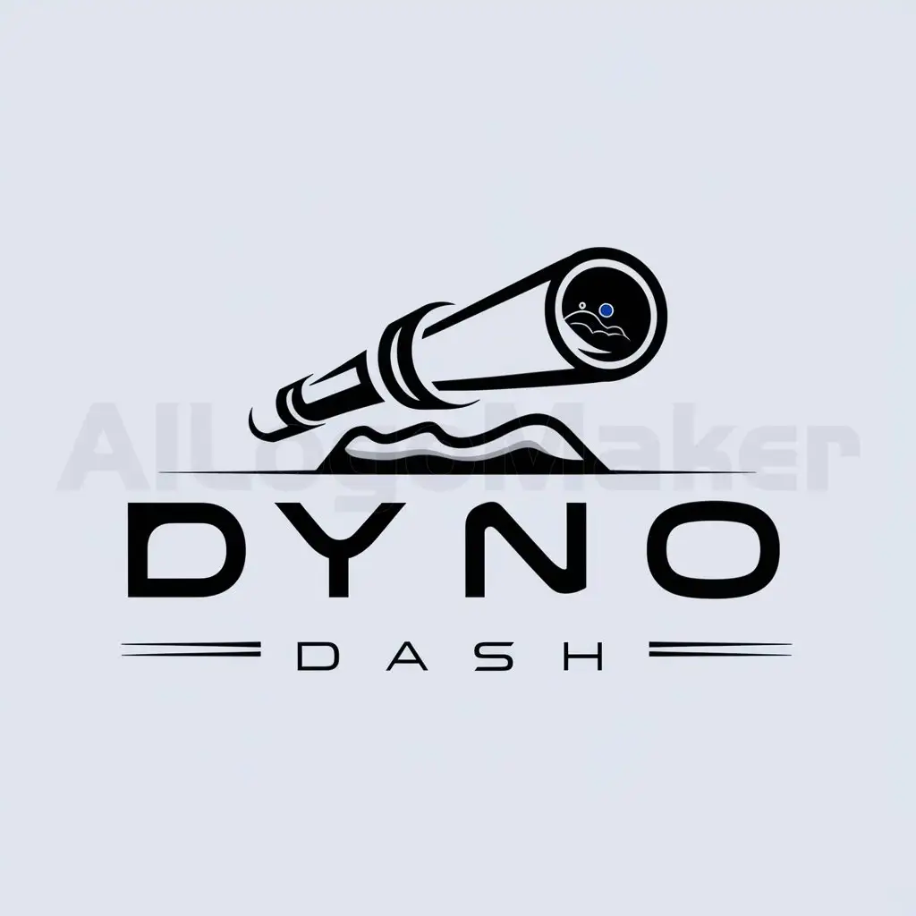 a logo design,with the text "Dyno Dash", main symbol:A telescope looking over a dynamic dashboard,complex,be used in Technology industry,clear background