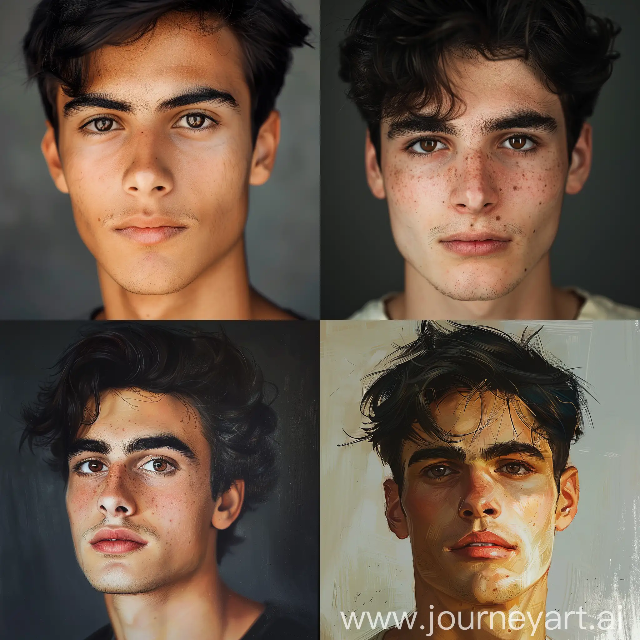 портрет красивого парня 18-20 лет с карими глазами и черными волосами
