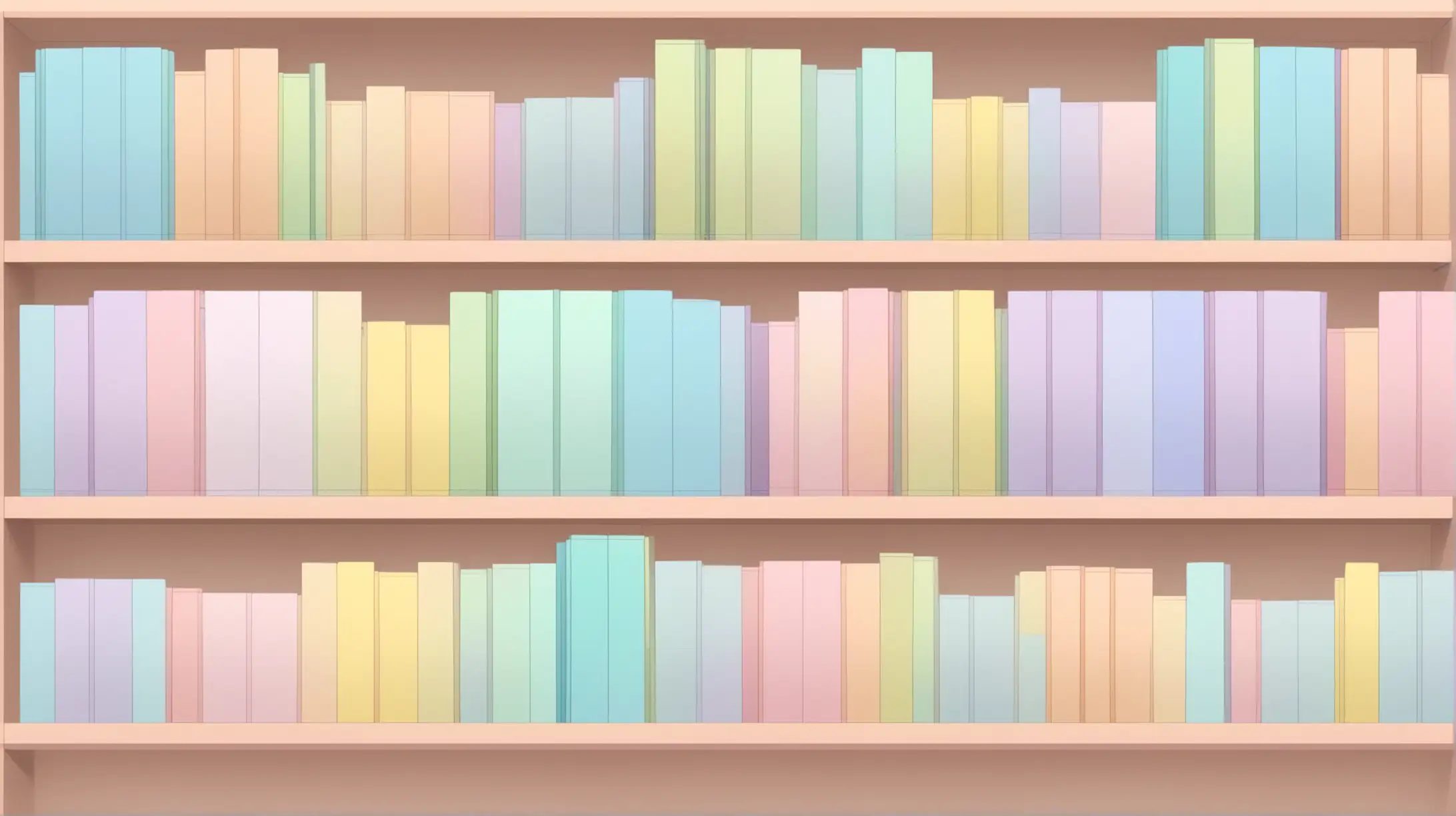 Generate an image of pastel color books on a shelf, not too detailed.