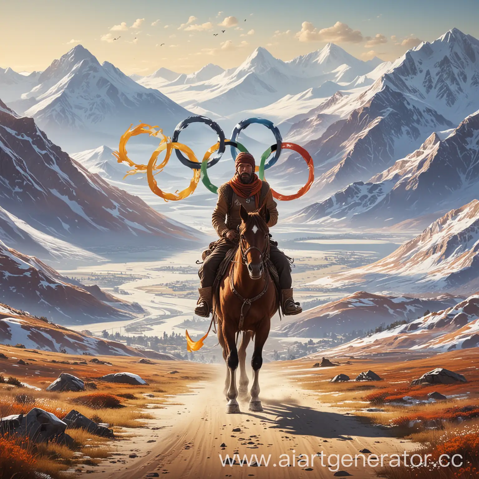 Афиша должна по концепции отражать связь между олимпийскими играми и всемирными играми кочевников.
