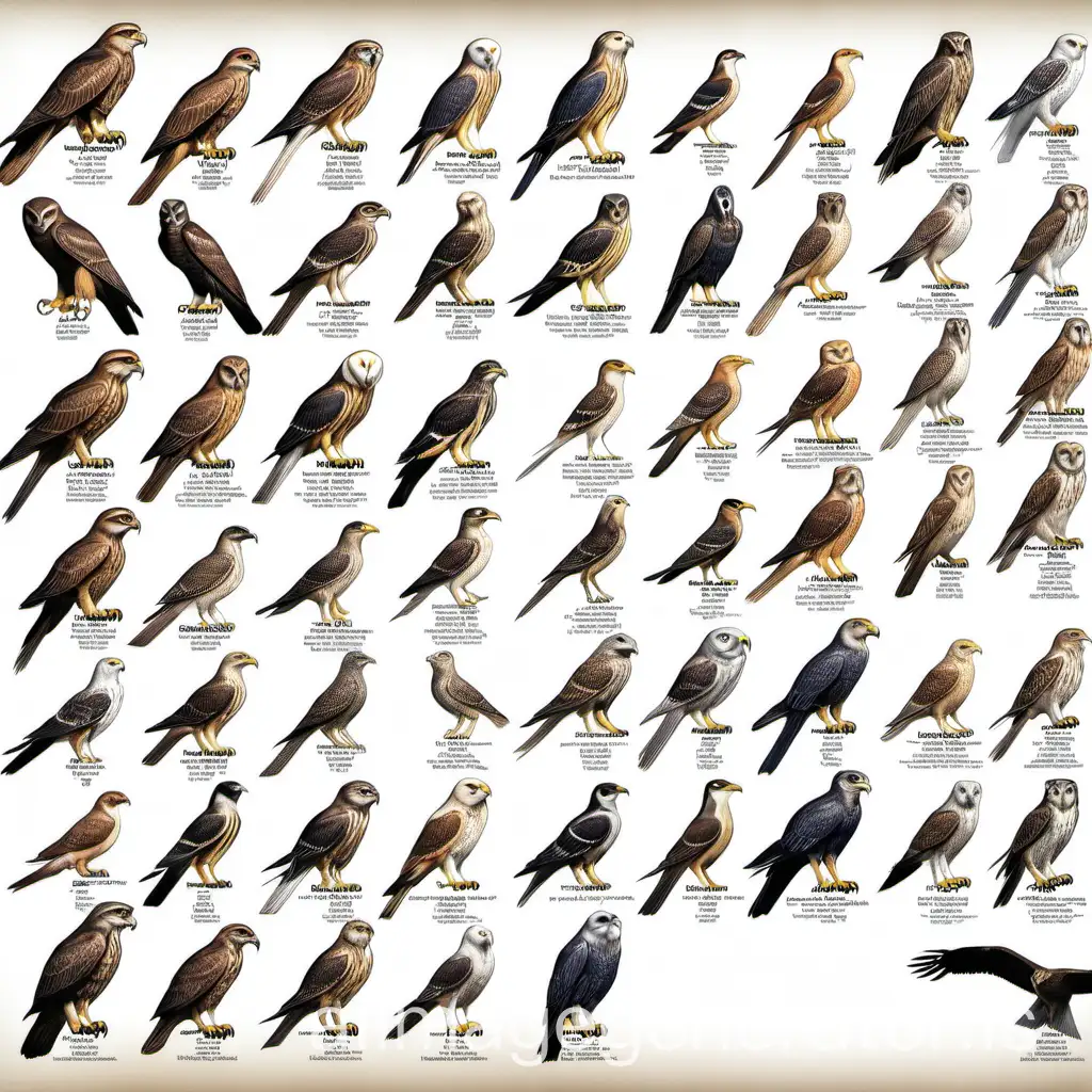 Chart showing all birds of prey in North America


