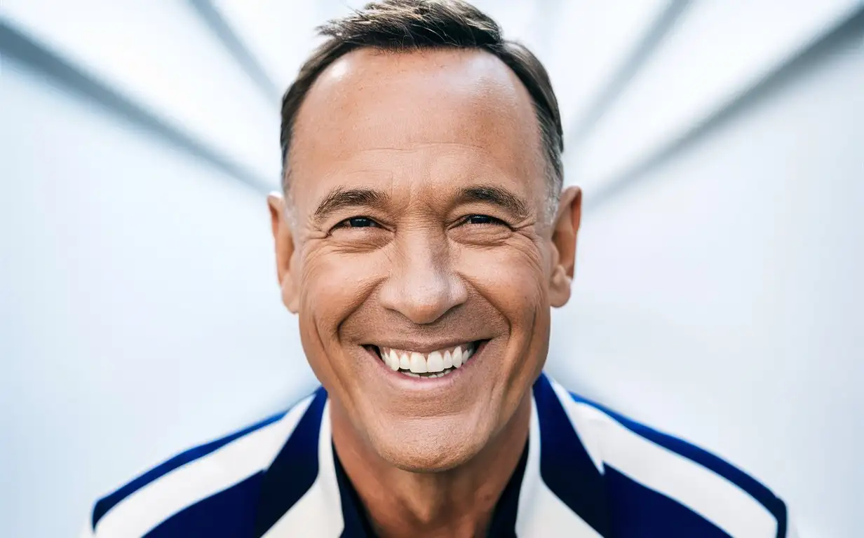 Tom Hanks，smiling in front od the camera, vivid colors and ultra-HD quality, white background.