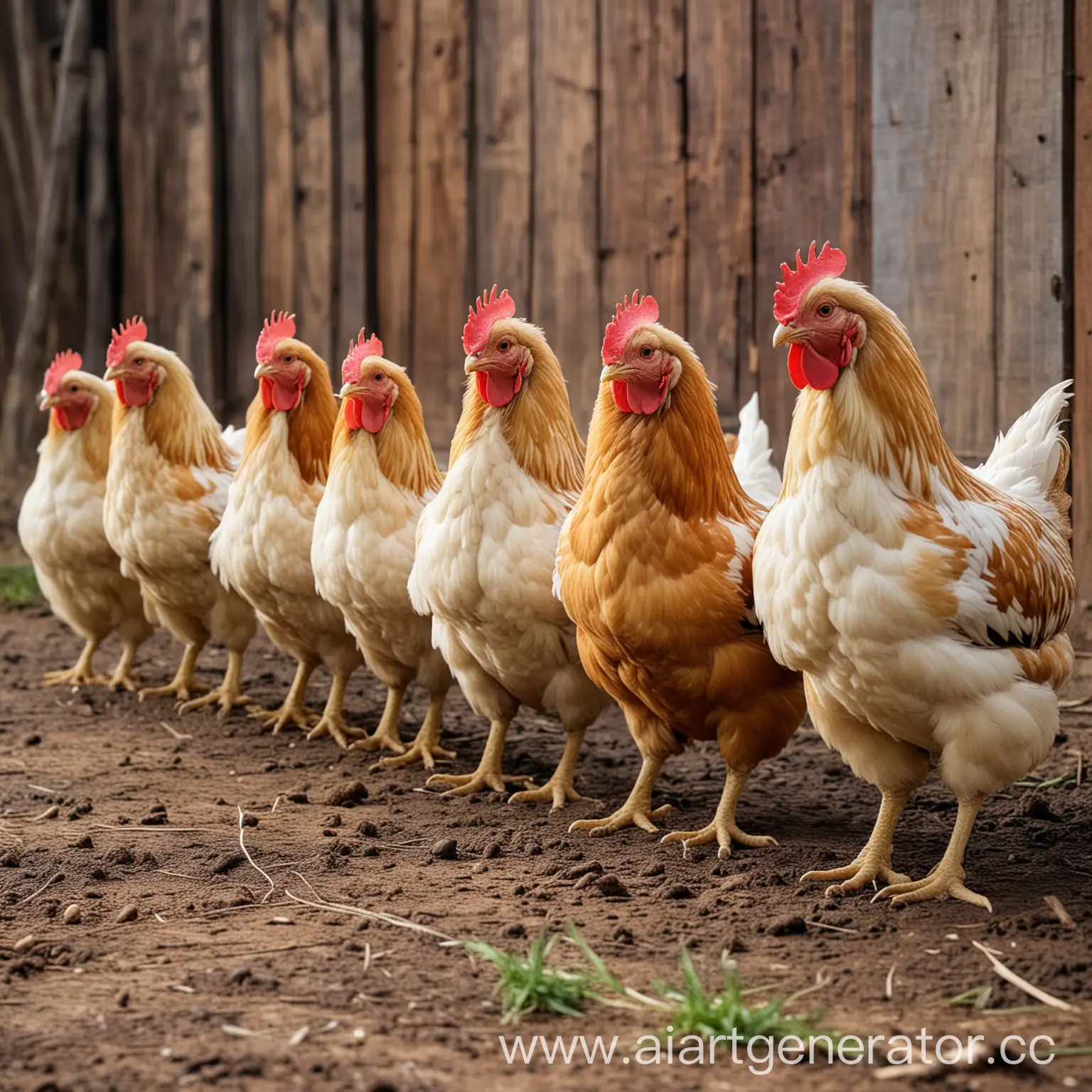 Happy-Chickens-Standing-in-a-Row