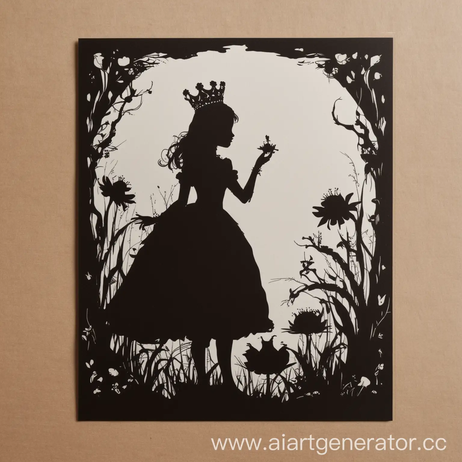 Silhouette-Drawing-of-Frog-Princess-Enchanting-Black-and-White-Illustration