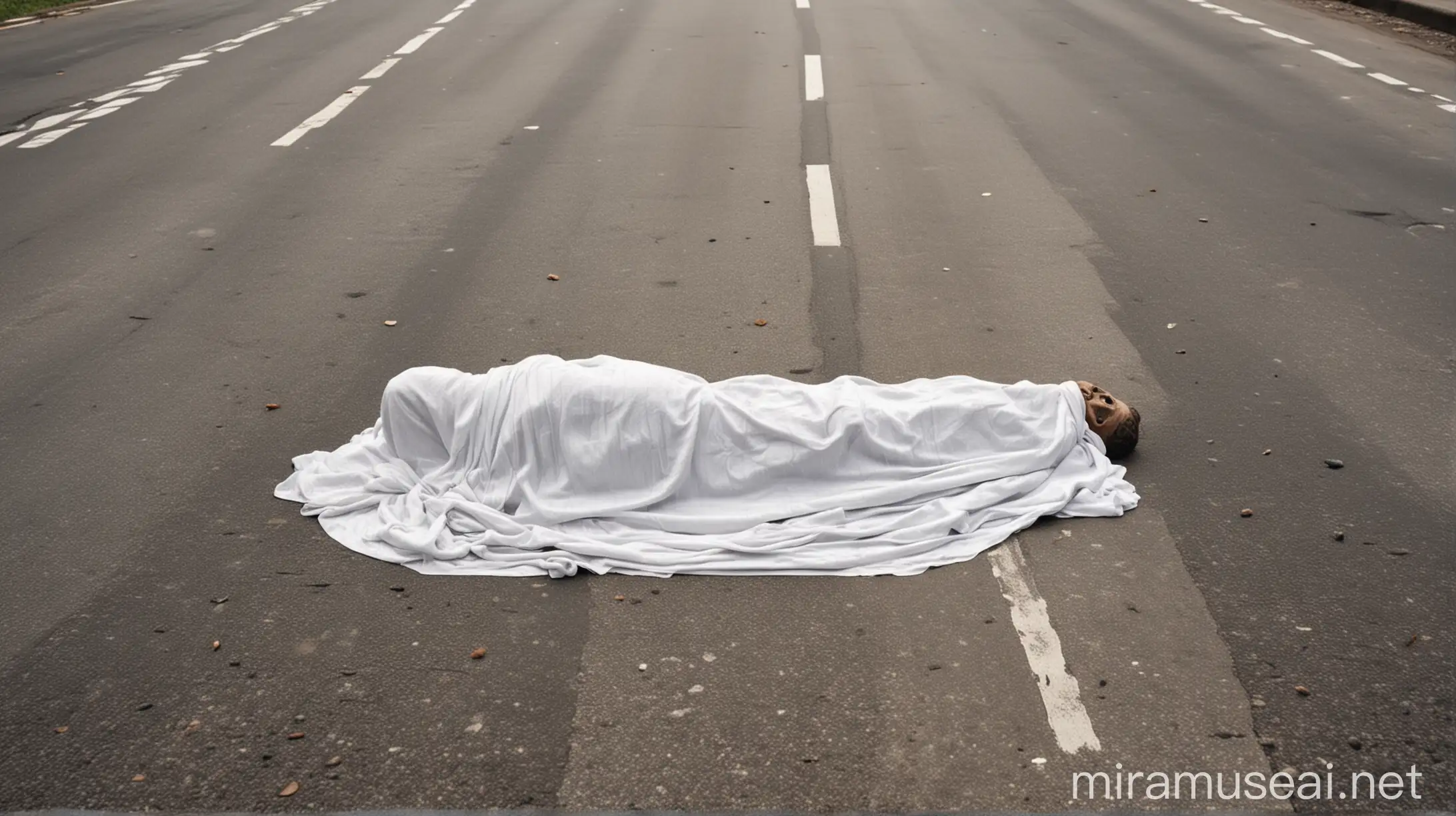 Fatal Road Accident Scene with Covered Body
