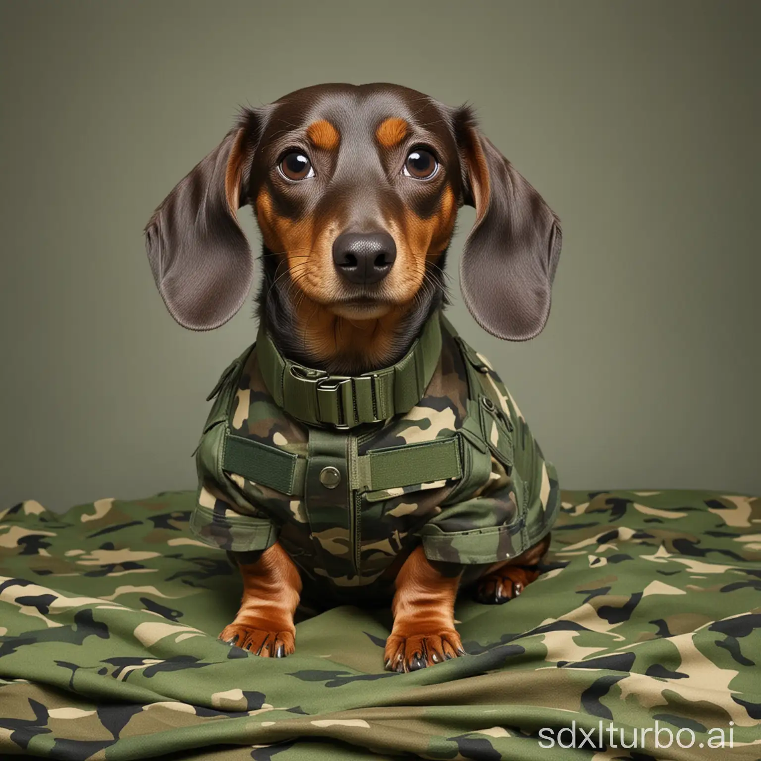 Dachshund with military camouflage
