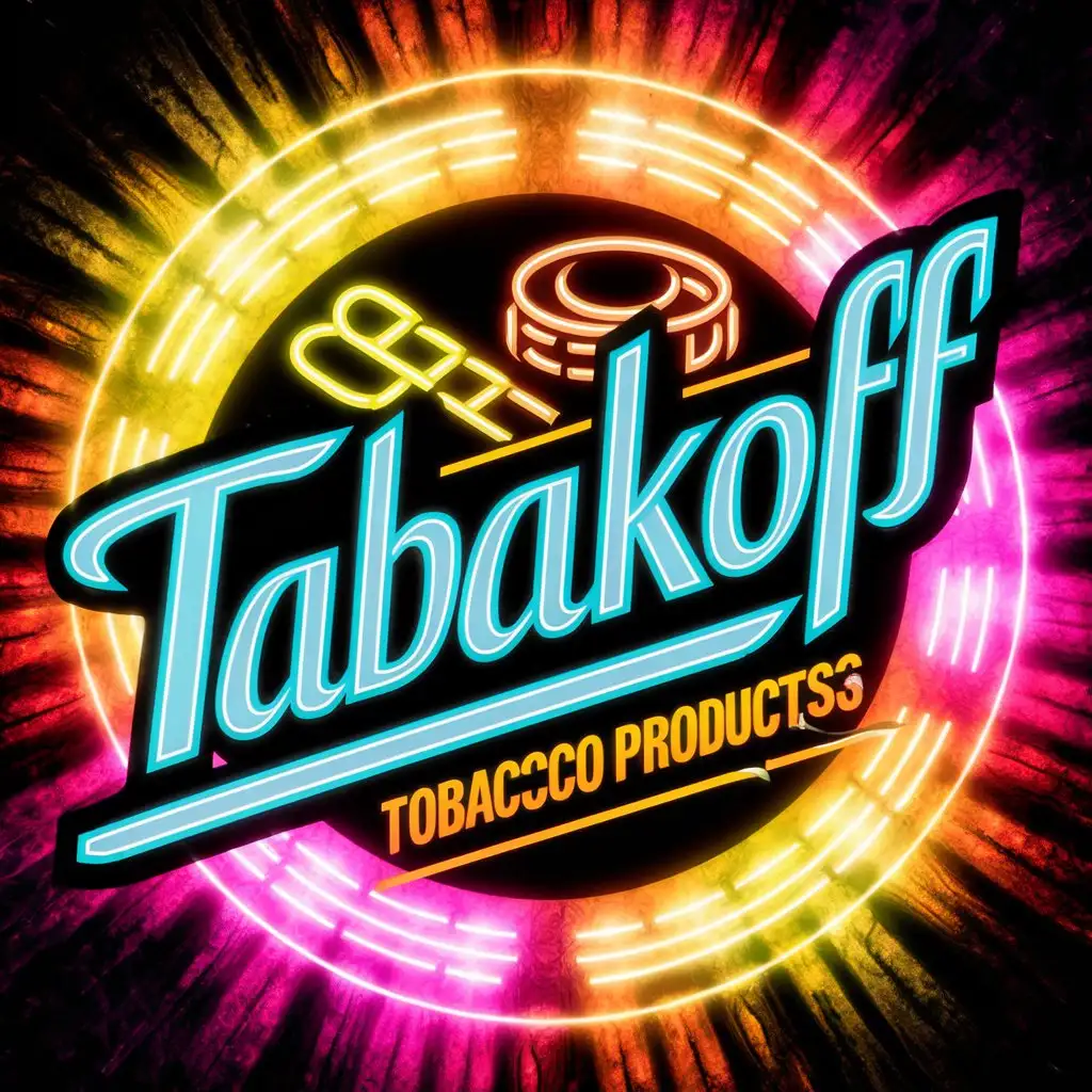 яркая неоновая вывеска для магазина табачной продукции "Tabakoff"