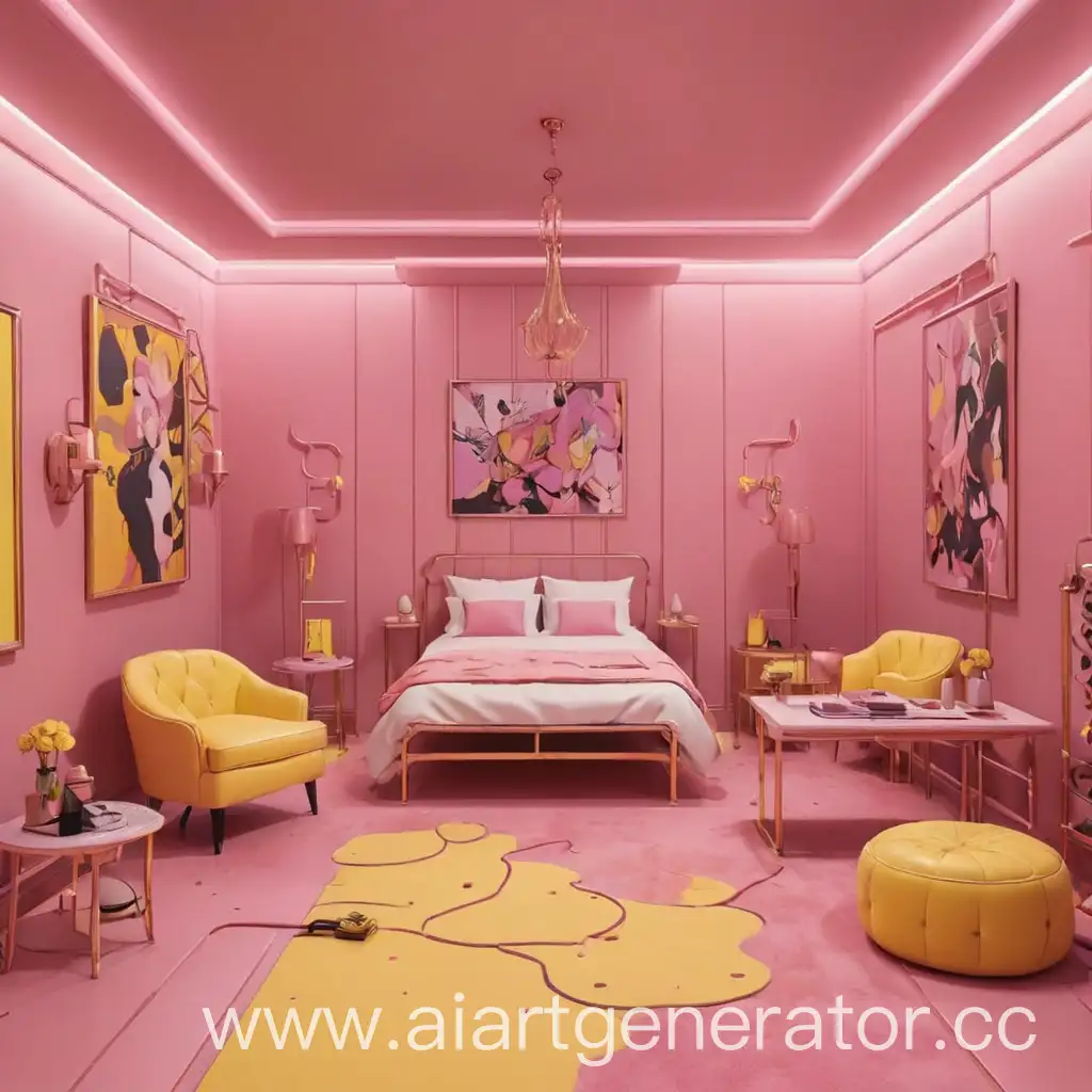 мультяшная розово-желтая бдмс комната 3д