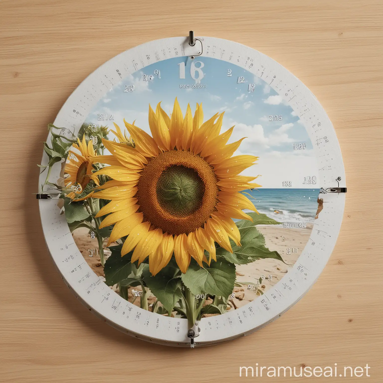 Innovative Circular Calendar with Seasonal Artwork and Holiday Icons