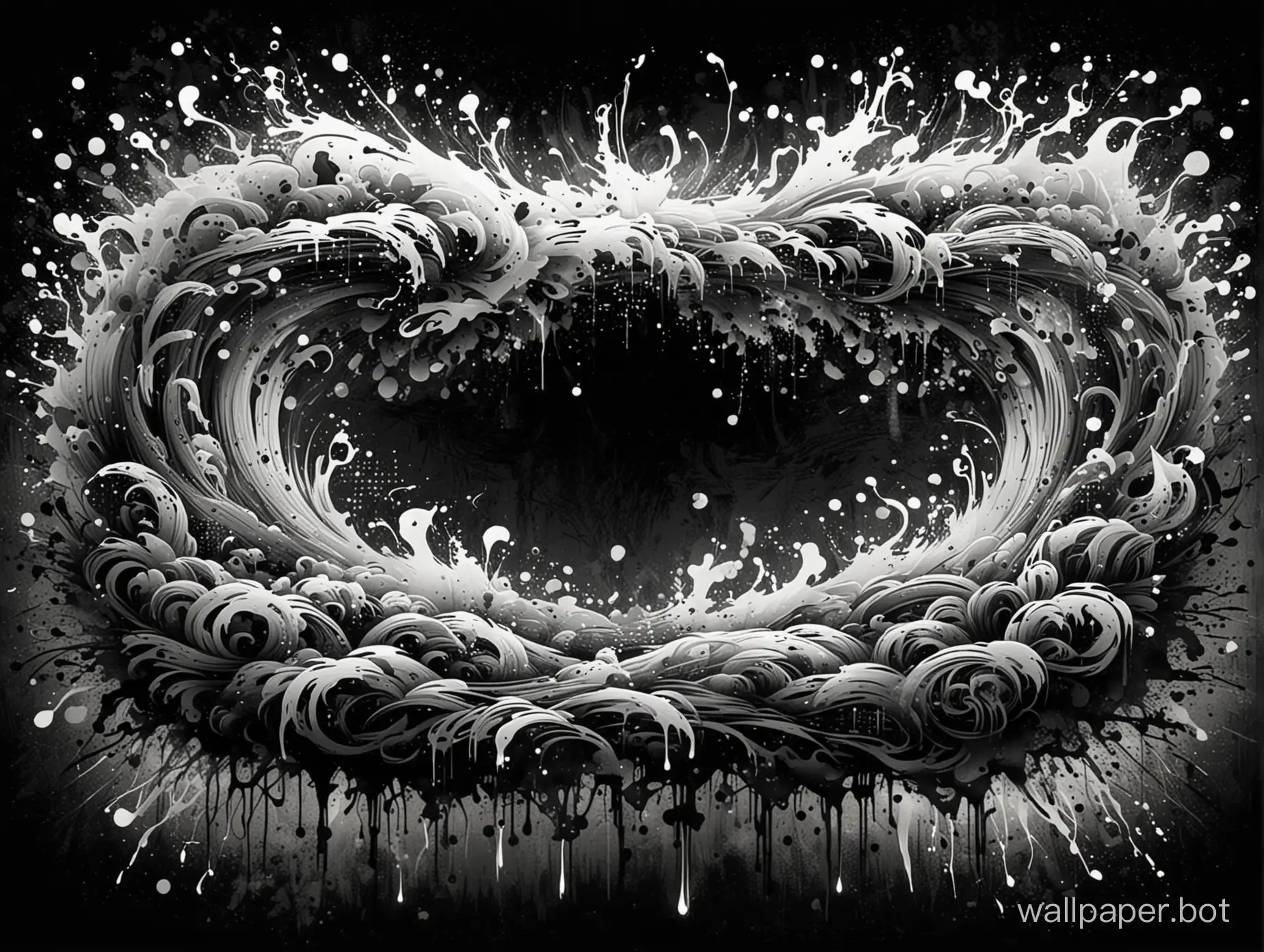 Abstract-Monochromatic-Vector-Art-Chaotic-Brush-with-Dark-Circular-Wave-Ornament