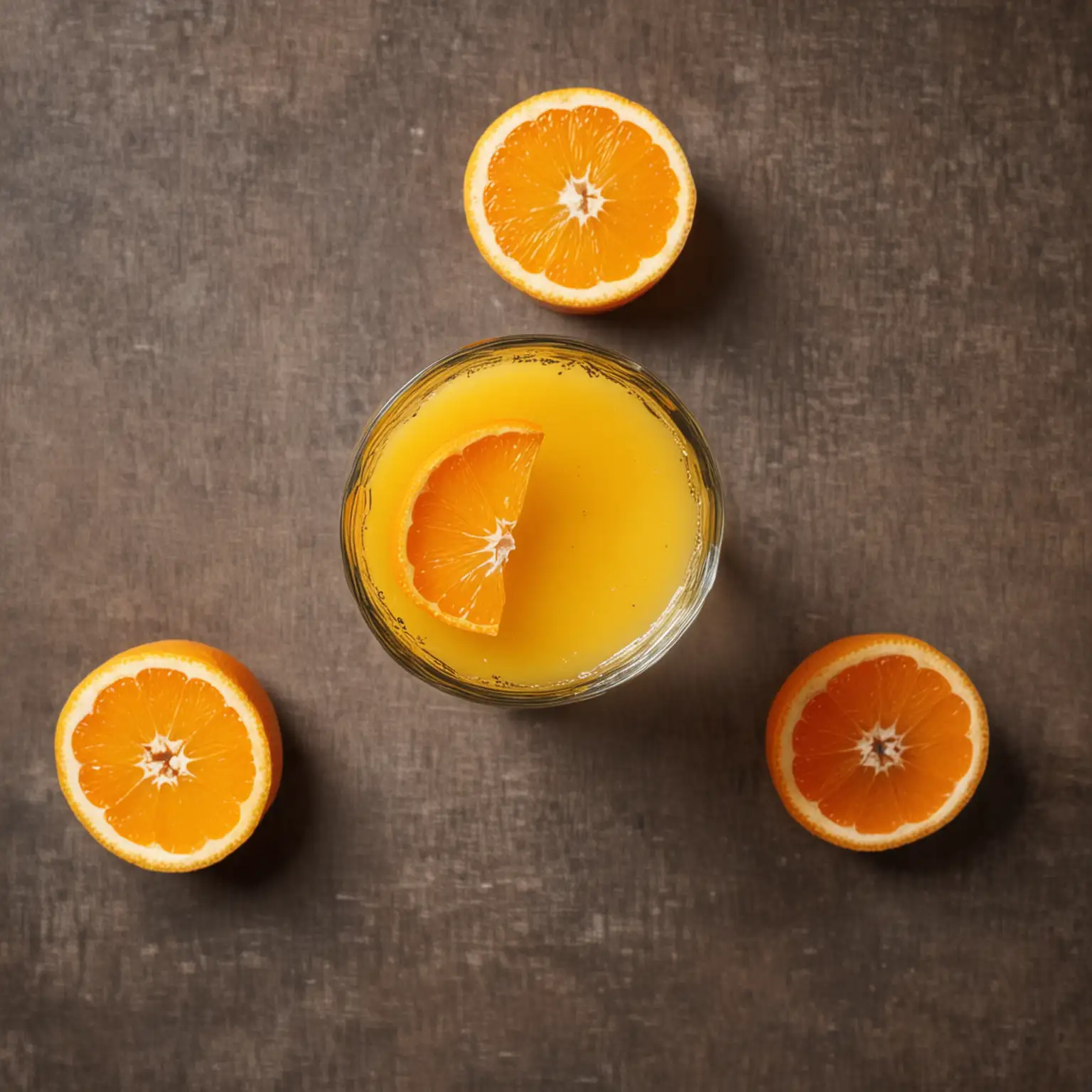 Fresh Orange Juice in Glass with Slices Top View