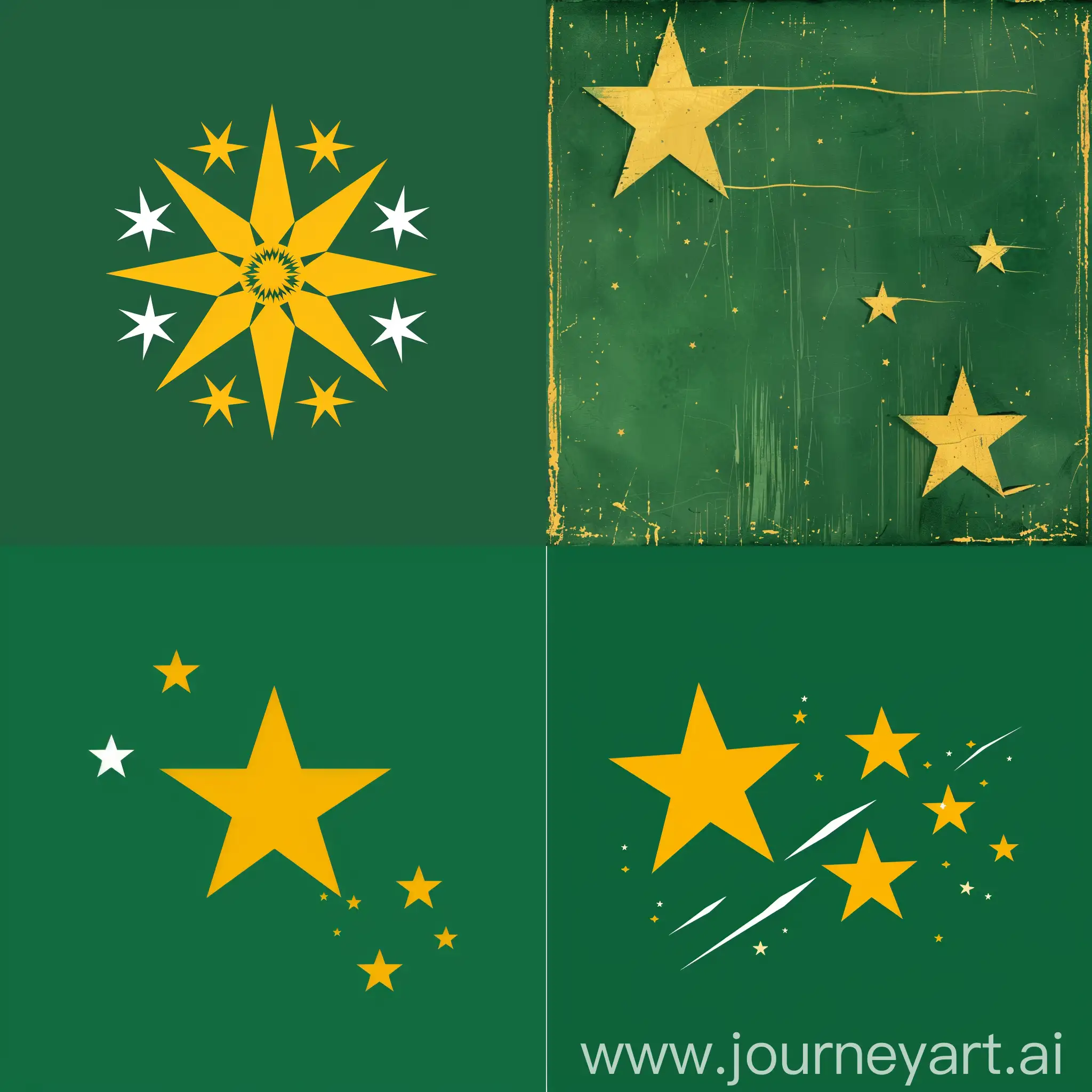 Green-Flag-with-Yellow-Stars-and-Radiating-White-Rays-on-Cloth-Background