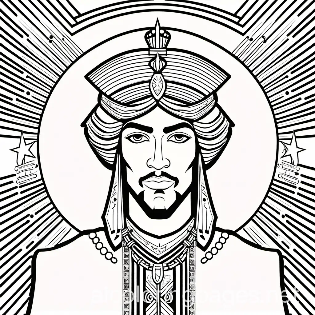 Prince Orion, Coloring Page, black and white, line art, white background, Simplicity, Ample White Space. The background of the coloring page is plain white to make it easy for young children to color within the lines. The outlines of all the subjects are easy to distinguish, making it simple for kids to color without too much difficulty