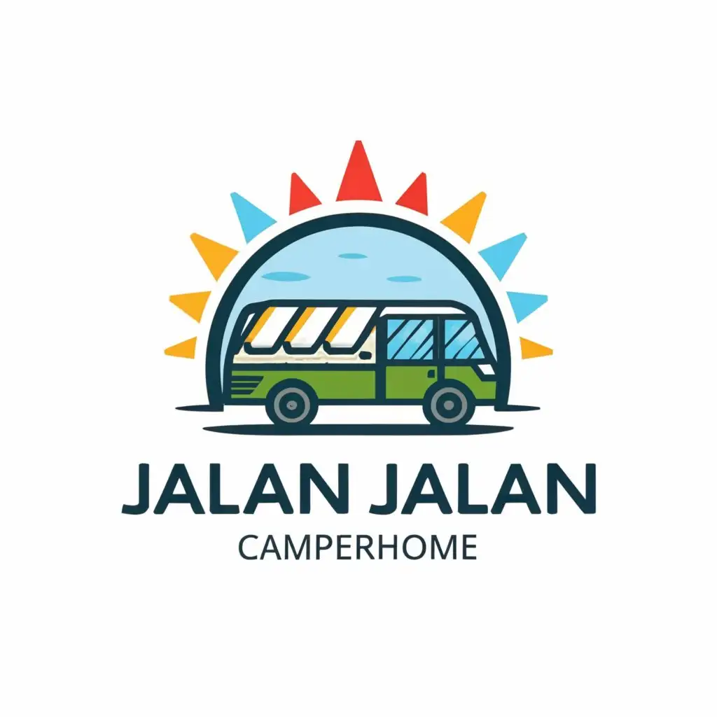 a logo design,with the text Jalan Jalan Camperhome, main symbol:a Toyota Hiace campervan rounding Globe,Moderate,be used in 16 industry,clear background