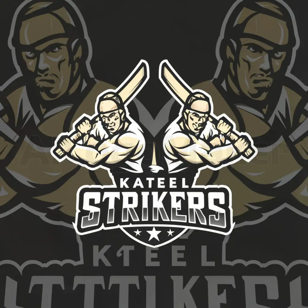 a logo design,with the text "Kateel strikers", main symbol:Gaints with bat and ball,complex,be used in Sports Fitness industry,clear background