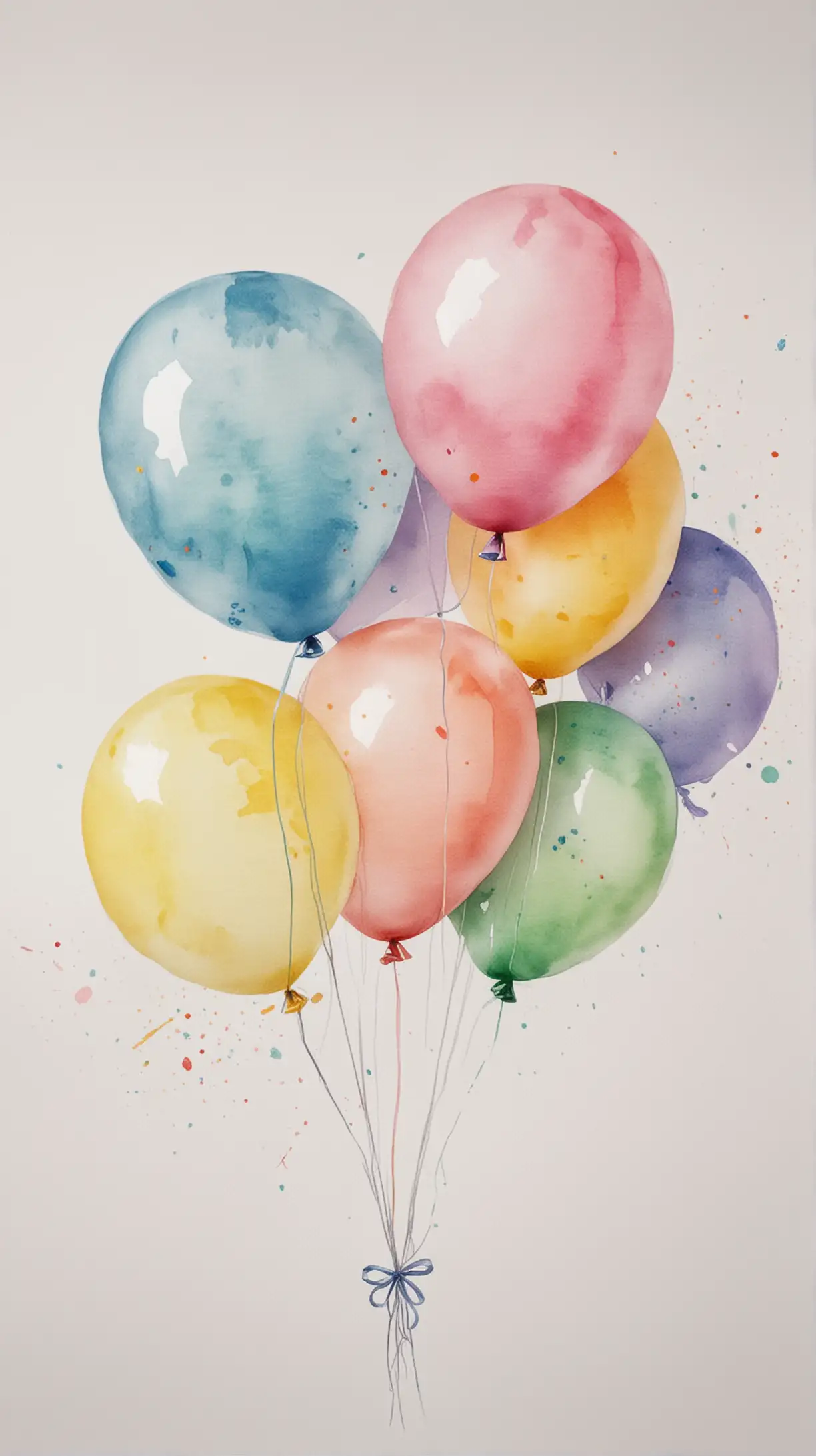 Colorful Watercolor Pastel Balloons Floating on White Background