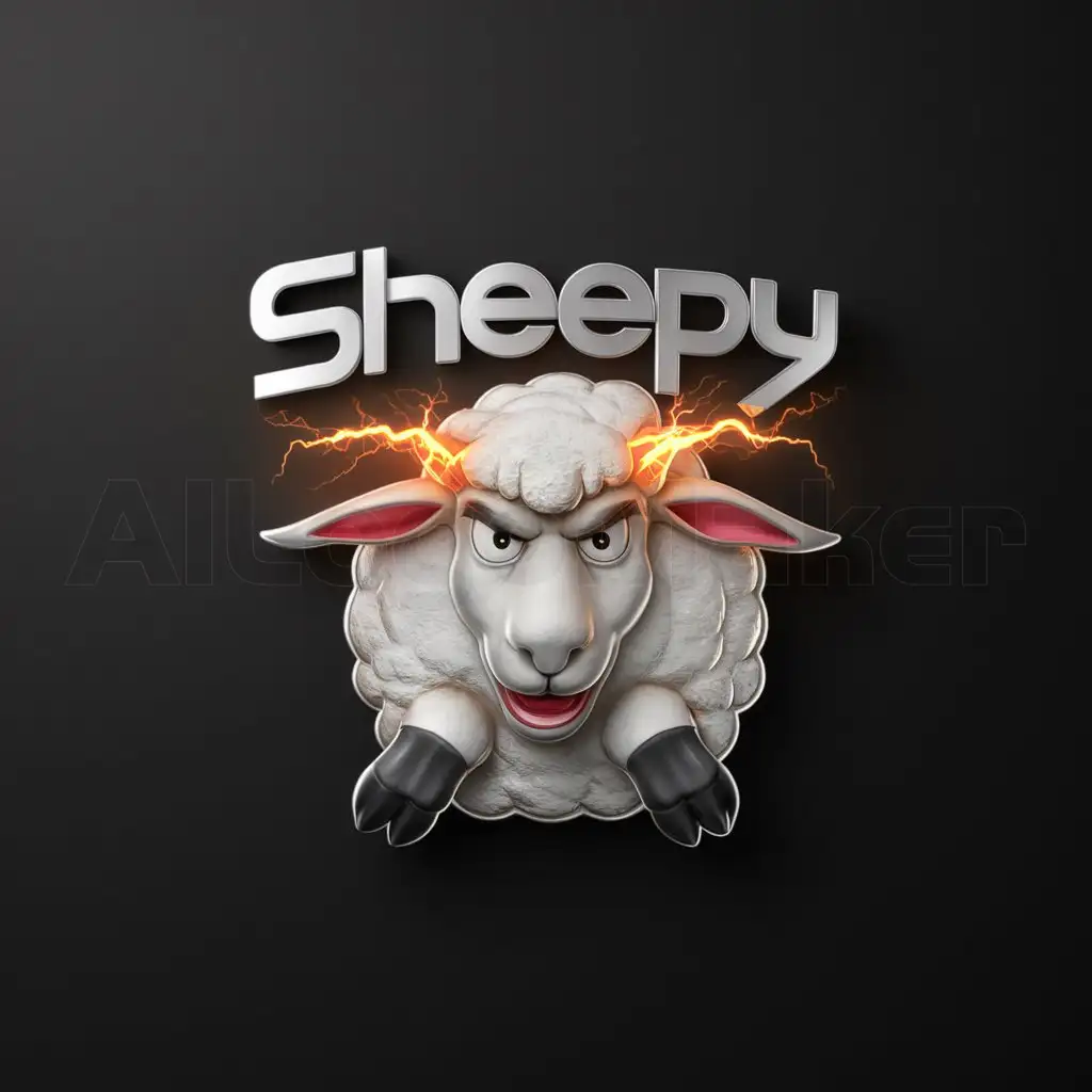 a logo design,with the text "Sheepy", main symbol:Realistic Fiesty Sheep with Lighting Elements on black background,complex,be used in 0 industry,clear background