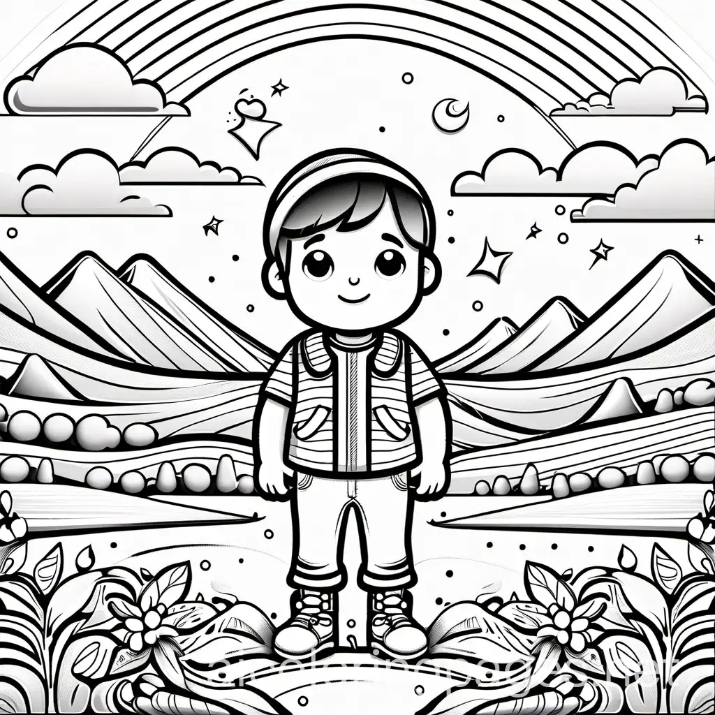 milo a little boy who can bring crayon drawings to life. magical background

, Coloring Page, black and white, line art, white background, Simplicity, Ample White Space. The background of the coloring page is plain white to make it easy for young children to color within the lines. The outlines of all the subjects are easy to distinguish, making it simple for kids to color without too much difficulty