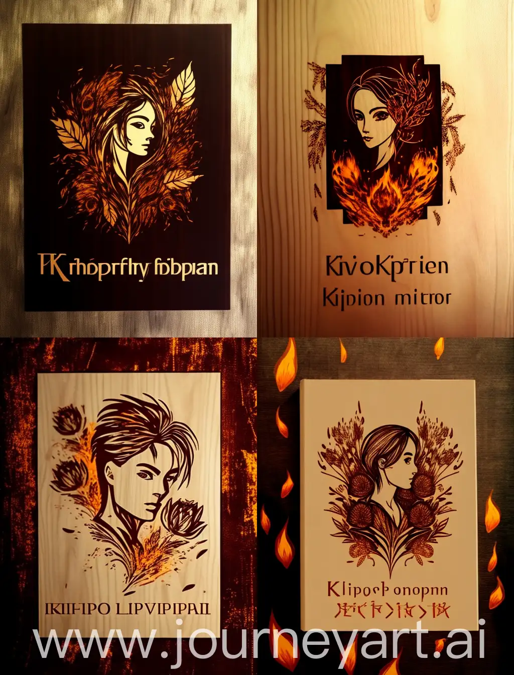 Portrait Pyrography | Wood burning , wooden background with burnt wood particles with the company name . VK cover , modern attractive style