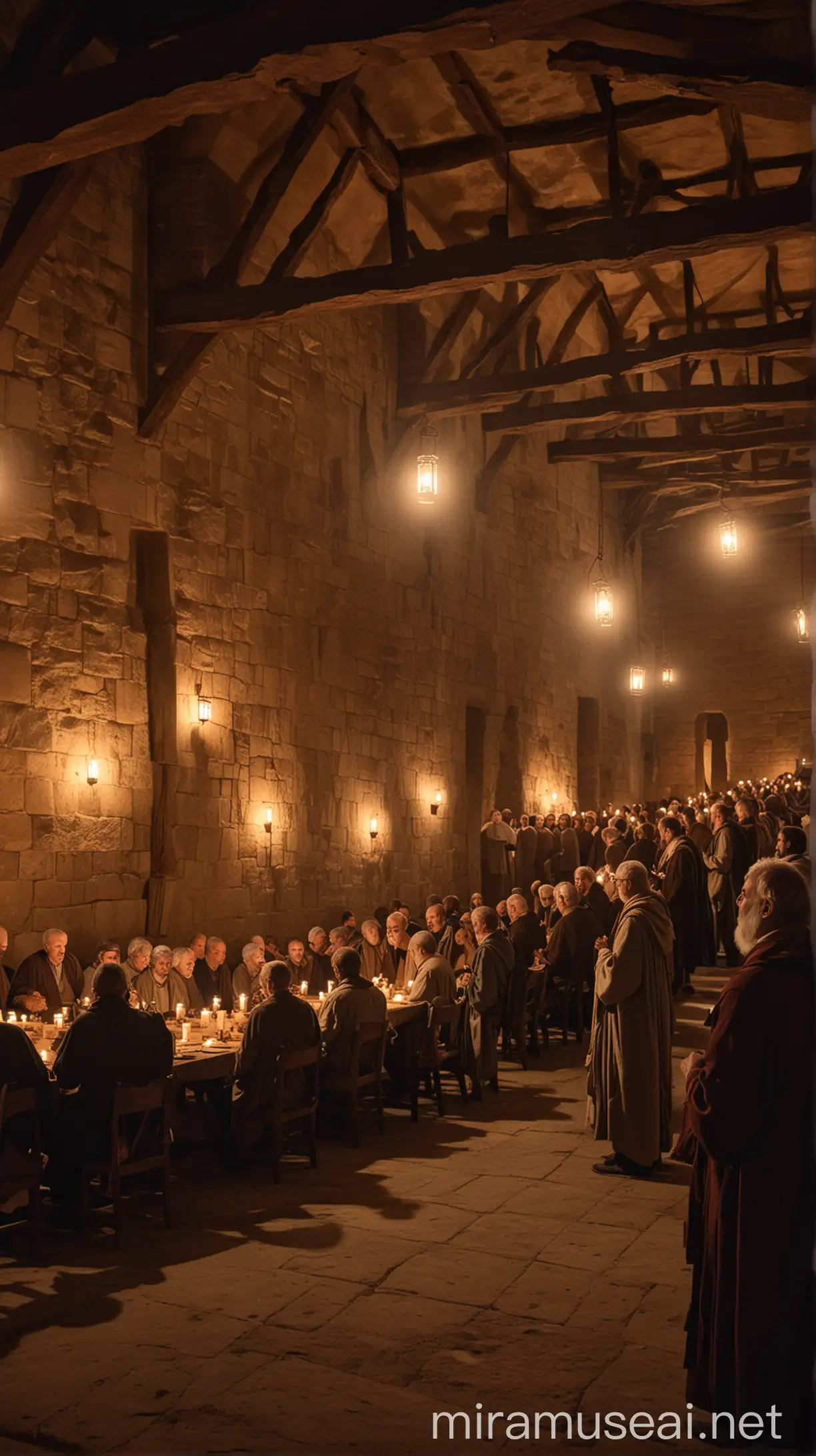 Apostles in an Ancient Upper Room Listening to Paul Speak with Passion