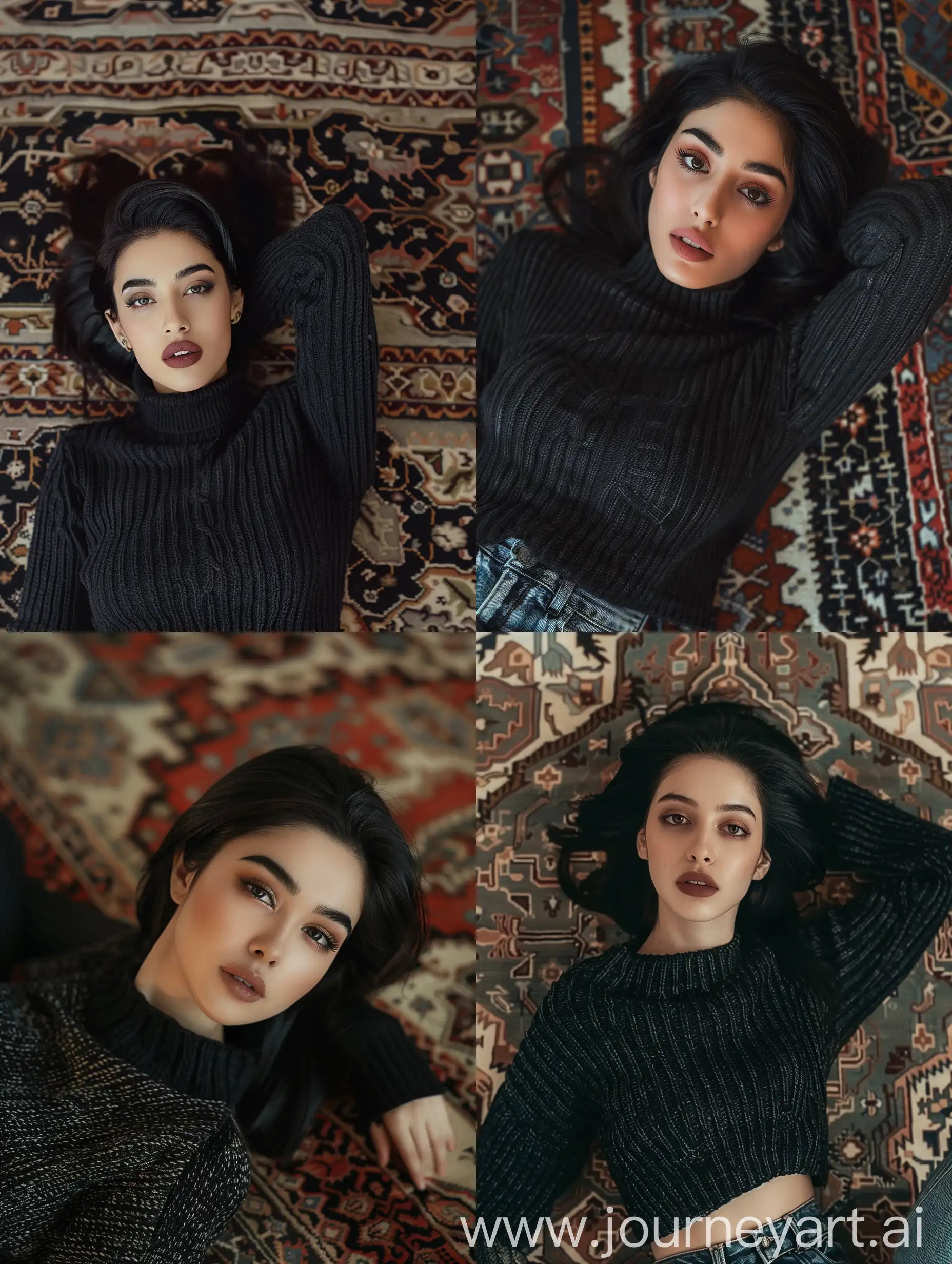 Beautiful-Iranian-Woman-Lying-on-Carpet-in-Cinematic-Setting