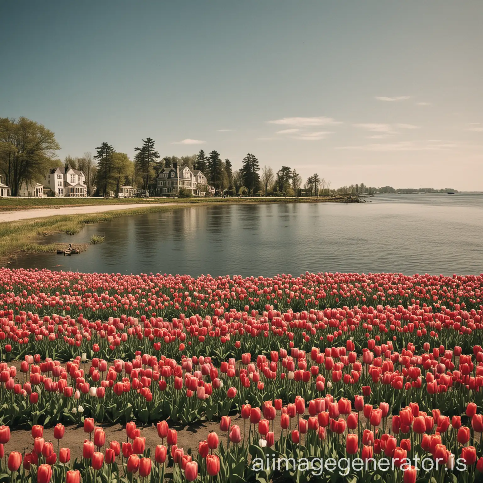 Colorful Tulip Island Landscape with Blossoming Flowers | AI Image ...