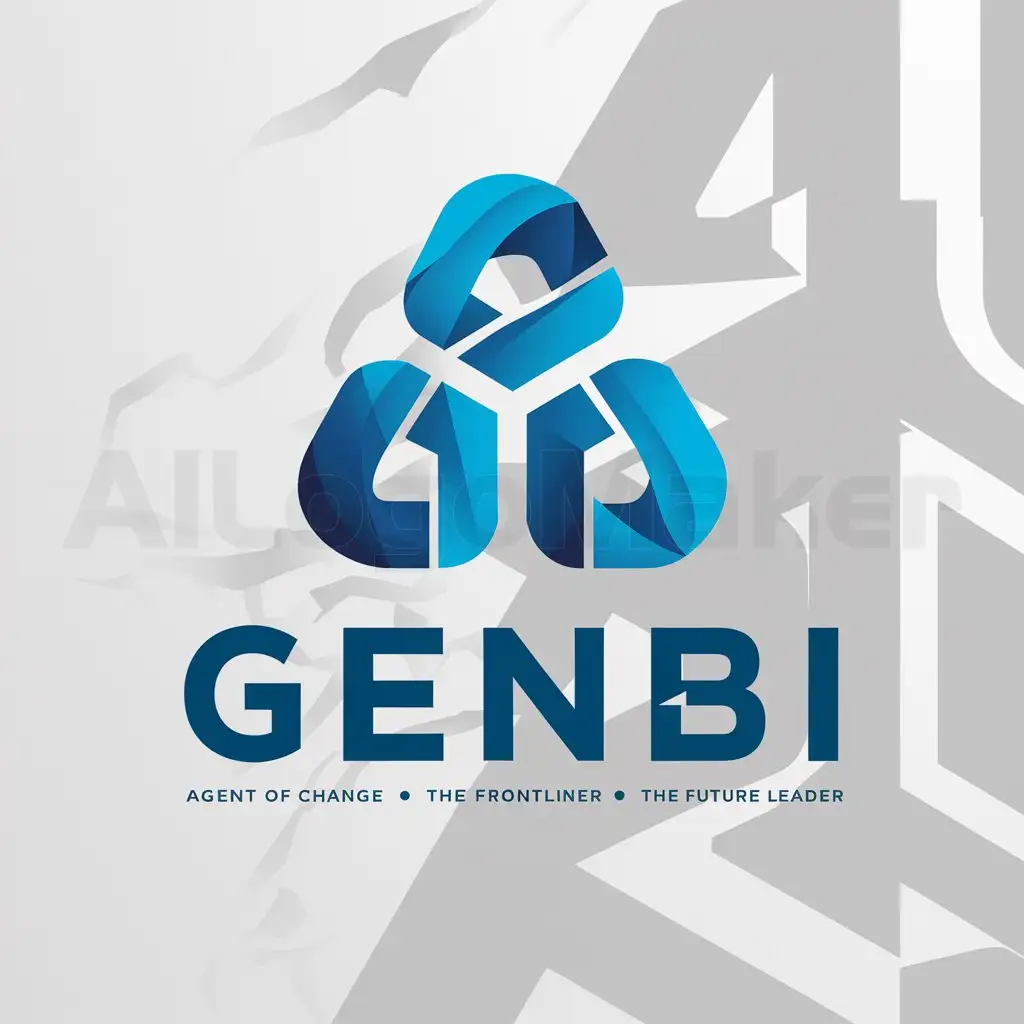 a logo design,with the text "GenBI", main symbol:an icon for Indenesai's new generation organisation with pillars of agent of change, frontliner, future leader in shades of blue and engineering,Moderate,clear background