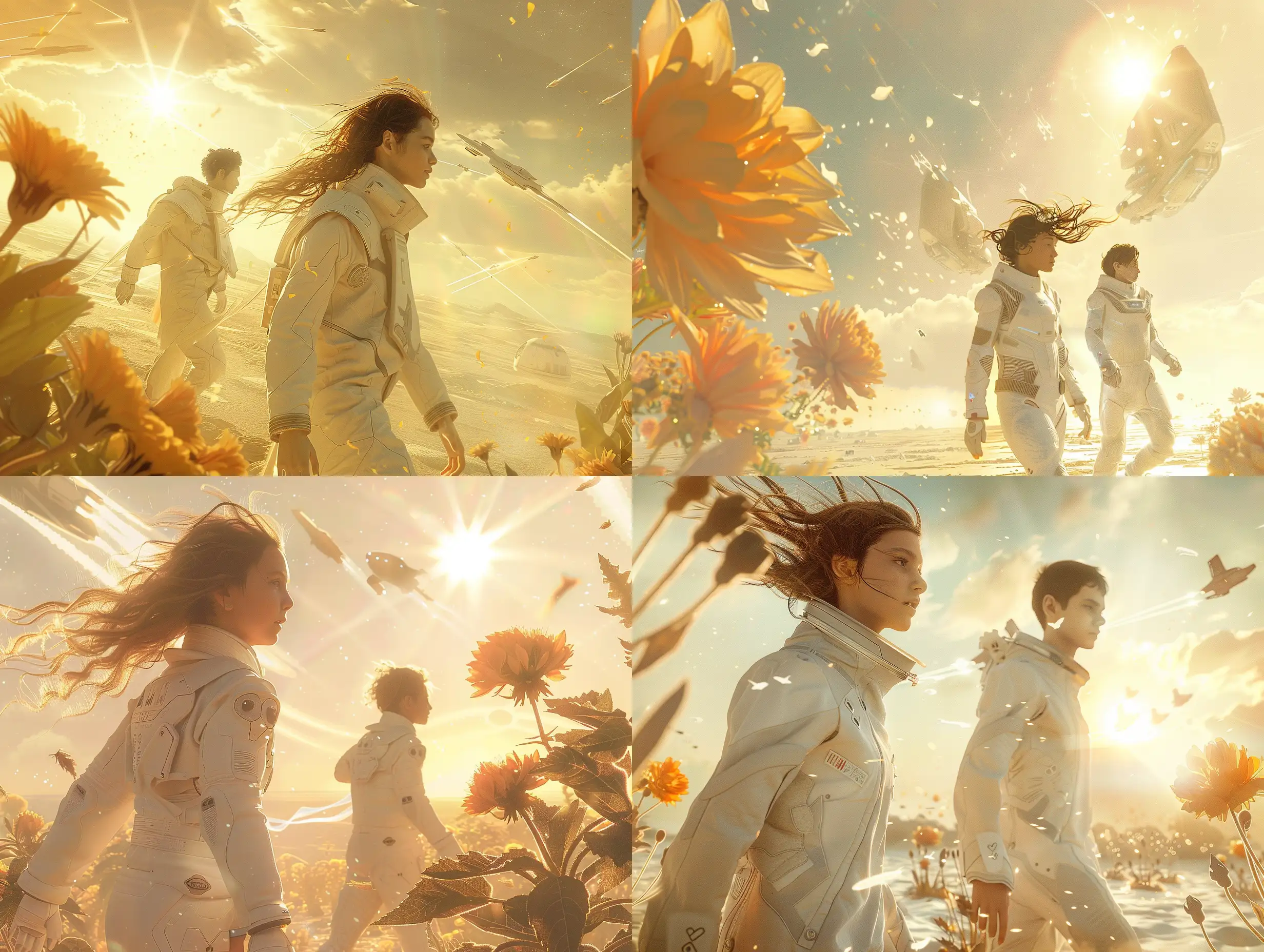 Exploring-Alien-Worlds-Astronauts-in-DuneInspired-Suits-Amidst-Enormous-Flora-and-Spaceships