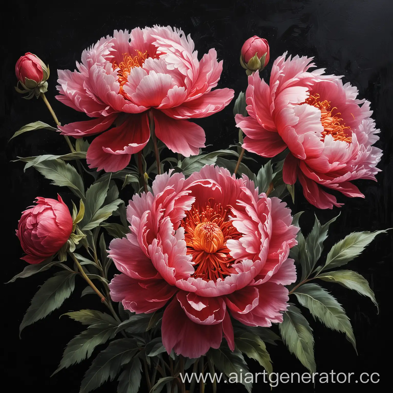 Vibrant-Red-Peonies-Painting-on-Dark-Background-with-Pastel-Palette