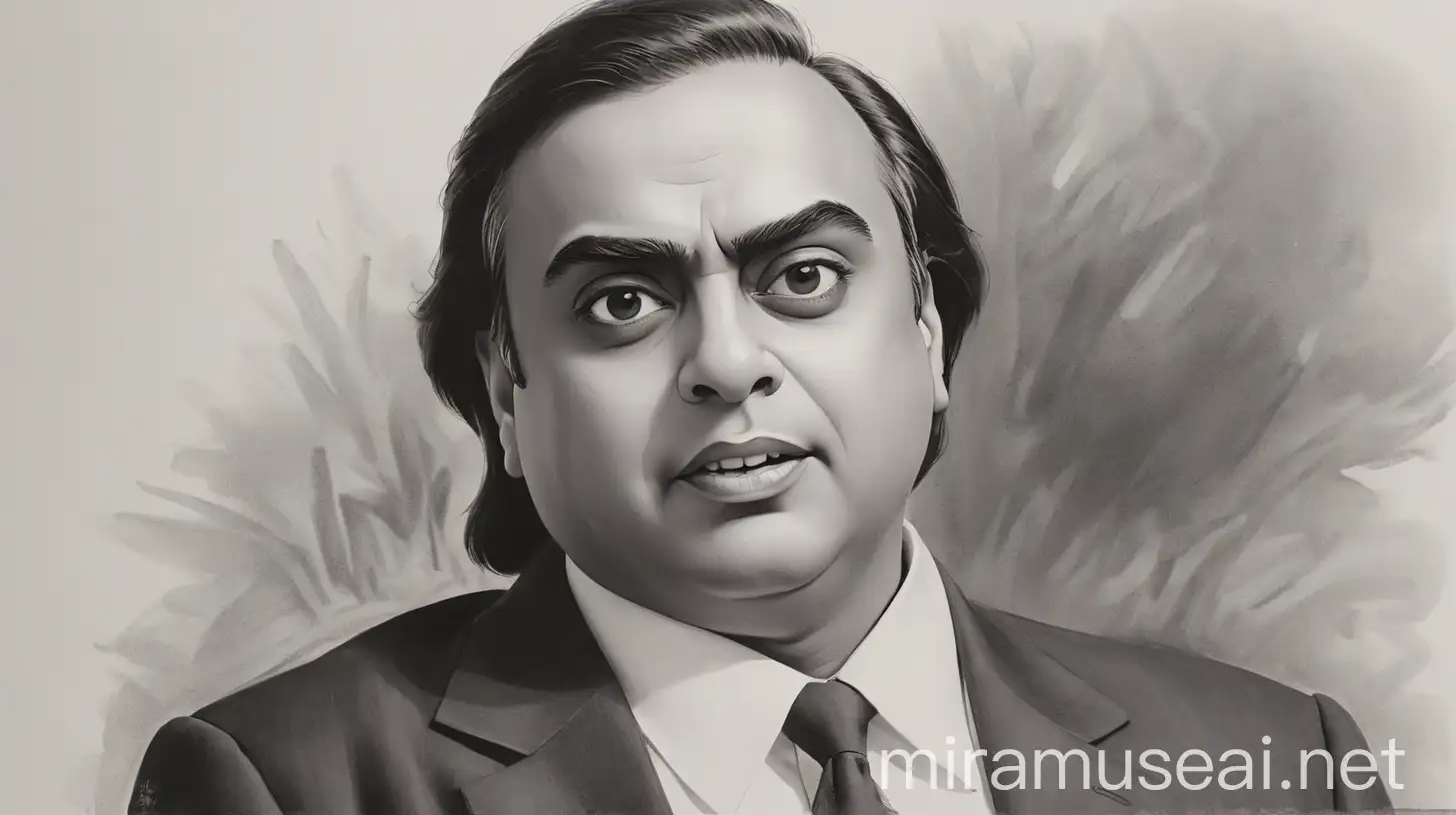 Sketch of Mukesh Ambani in Black and White