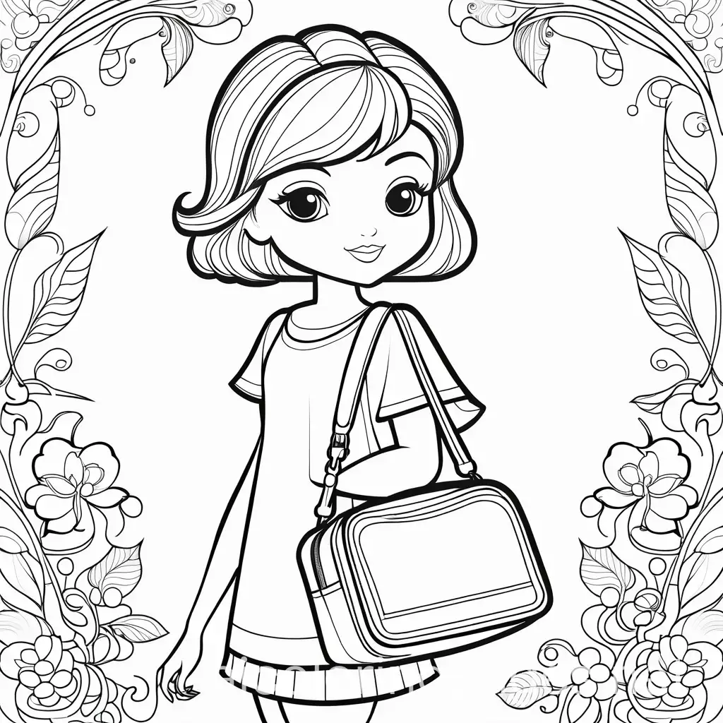 ladybags in loop for kids, Coloring Page, black and white, line art, white background, Simplicity, Ample White Space. The background of the coloring page is plain white to make it easy for young children to color within the lines. The outlines of all the subjects are easy to distinguish, making it simple for kids to color without too much difficulty