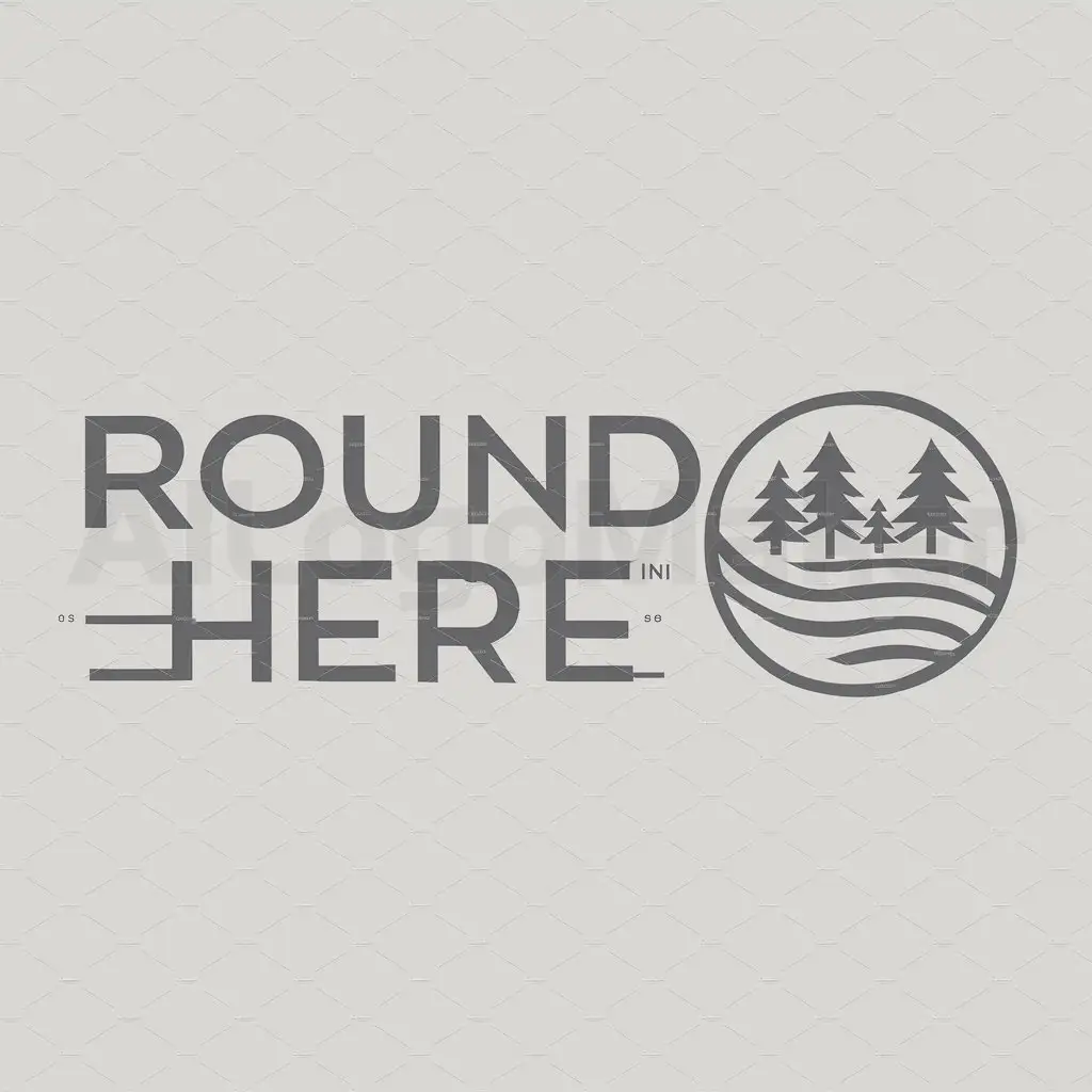 a logo design,with the text "Round Here", main symbol:Ocean and Pine Trees in a circle,Moderate,be used in Travel industry,clear background