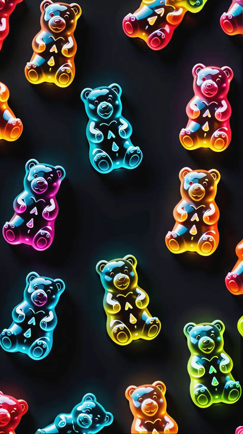 Neon Outlined Gummy Bears on Black Background