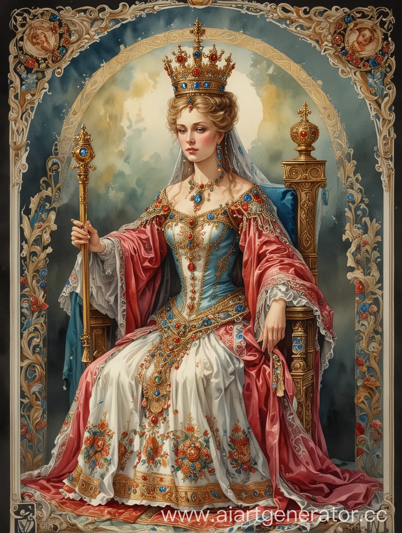 Empress-Tarot-Card-Majestic-Russian-Beauty-on-Throne-with-Scepter-and-Orb