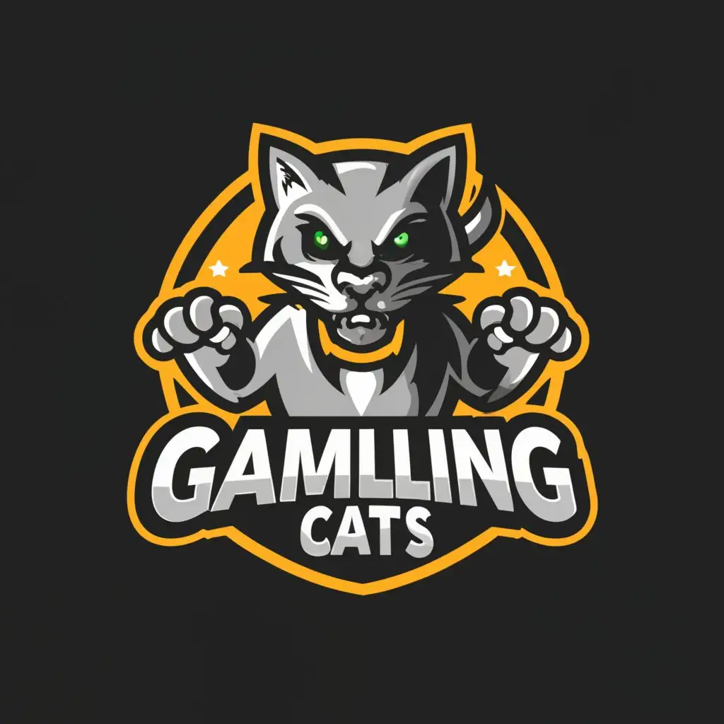 a logo design,with the text "Gambling Cats", main symbol:A strong cat,Moderate,be used in crypto industry,clear background