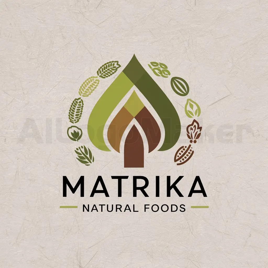a logo design,with the text "Need to design LOGO for wood press oil manufacturing company named MATRIKA natural foods. Need logo that represent authentic wood press oil . should be unique in this cluttered market. Logo should not represent only oil bcz in future many products will be added like grains & its flour, pulses etc.", main symbol:LOGO for wood press oil manufacturing company named MATRIKA natural foods. Need logo that represent authentic wood press oil . should not represent only oil bcz in future many products will be added like grains & its flour, pulses etc.,Moderate,be used in Others industry,clear background