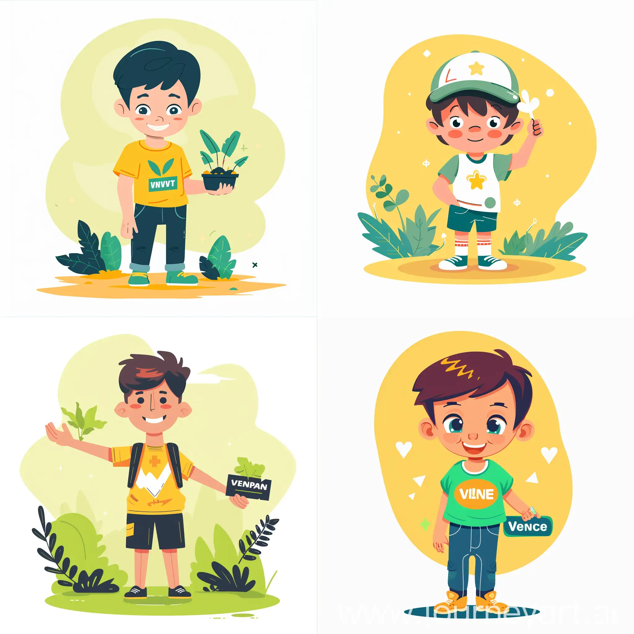 Flat-Style-Illustration-of-a-Little-Volunteer-Boy-in-YellowGreen-Color