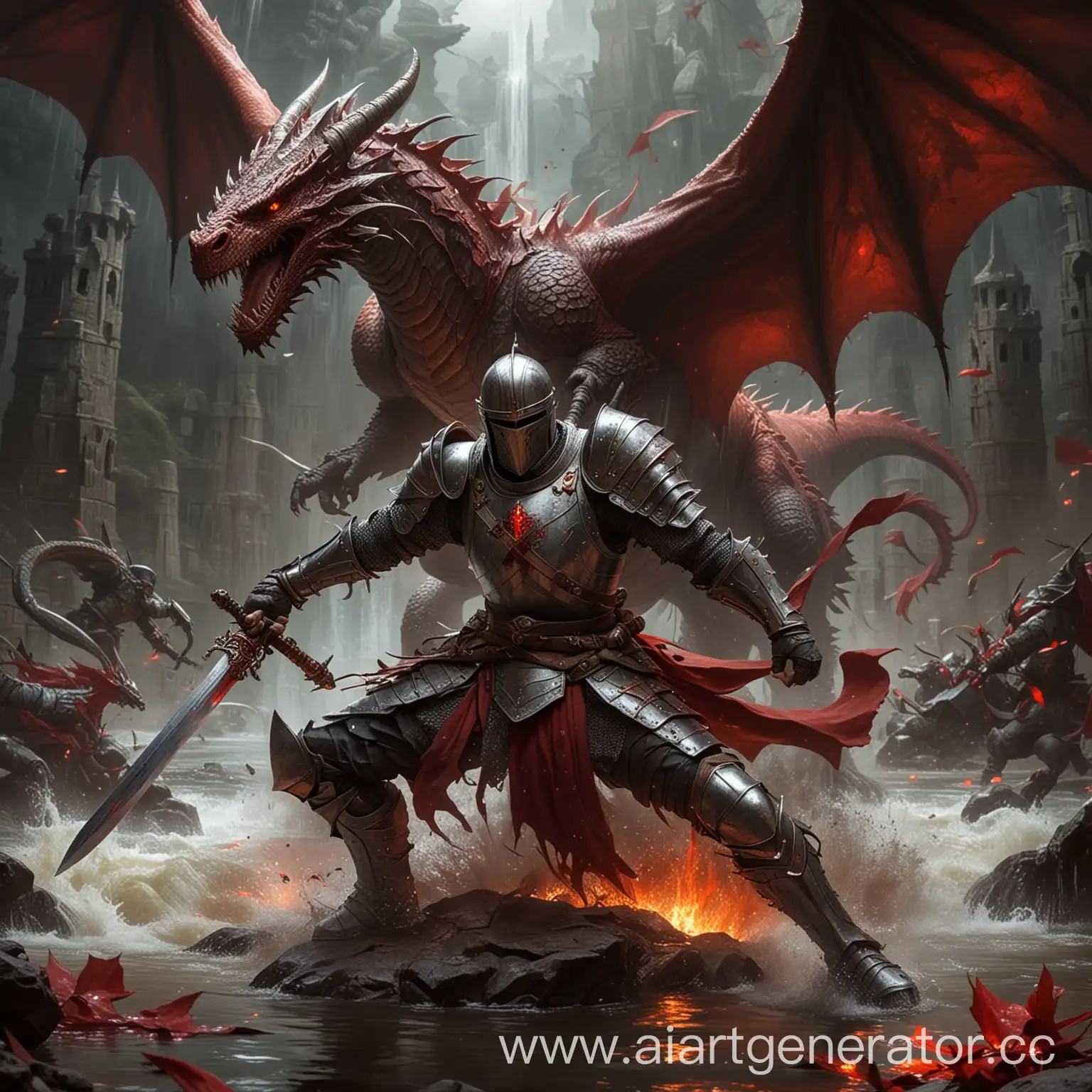 Heroic-Knight-Battles-Dragon-in-Blood-River-to-Save-Princess