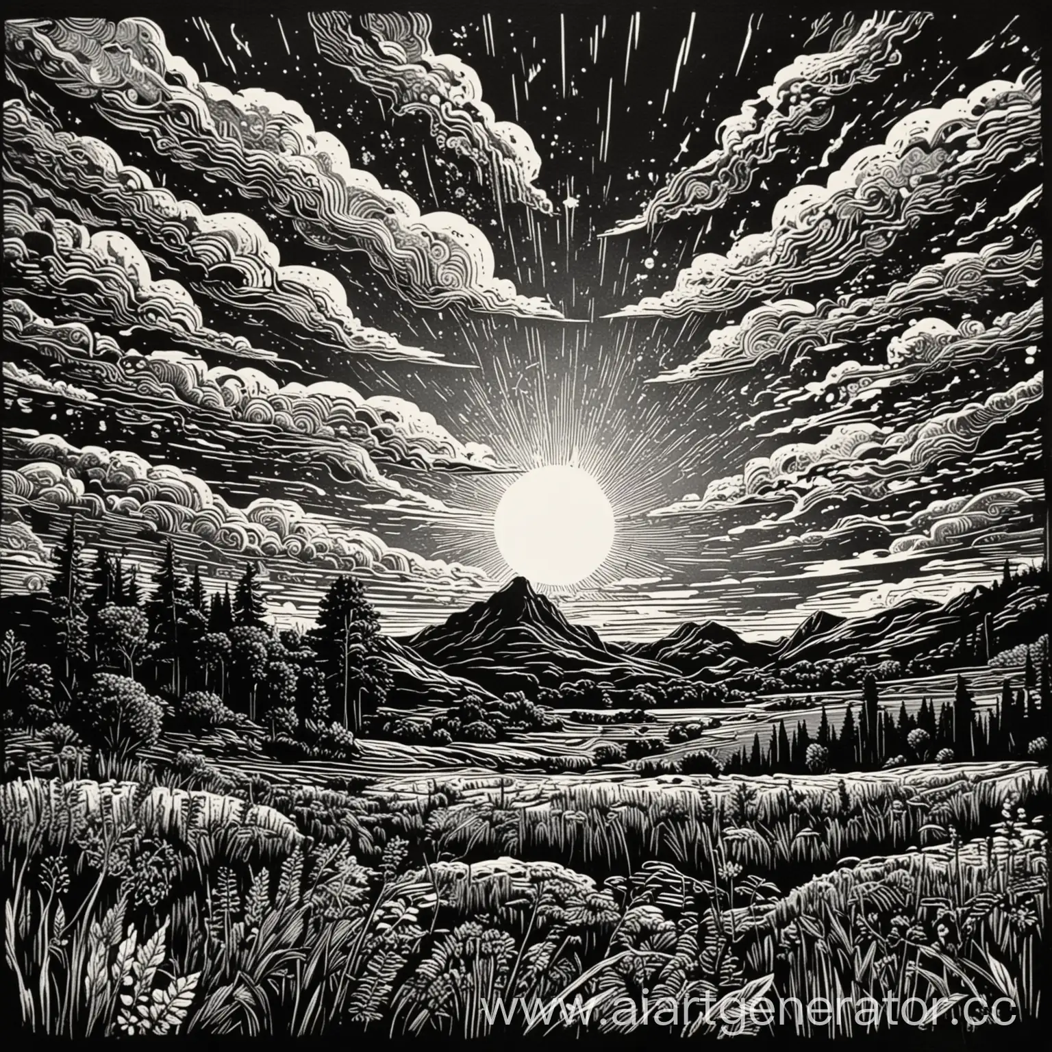 Clear-Sky-in-Black-and-White-Linocut-Graphics