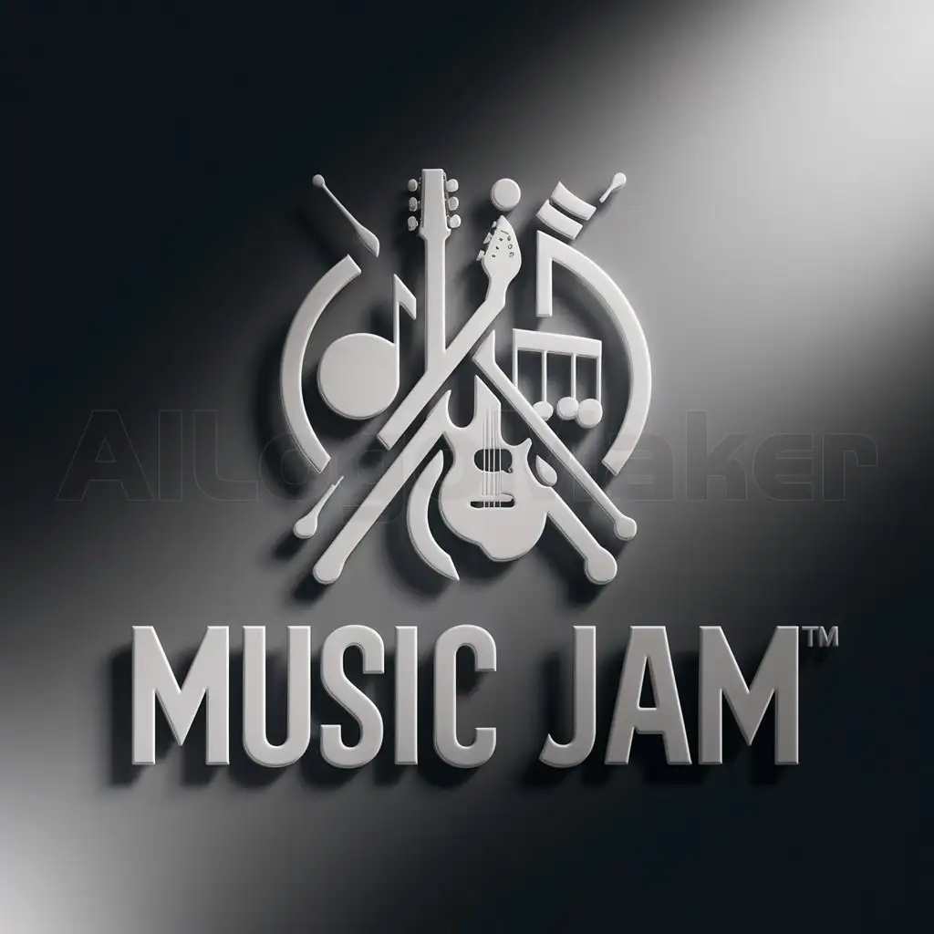 a logo design,with the text "Music Jam", main symbol:Musical instruments,complex,be used in Entertainment industry,clear background