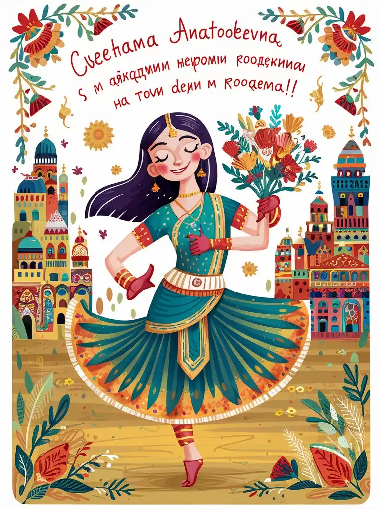 Svetlana-Anatolievna-Greeting-Card-Featuring-Indian-Dancer-with-Flowers