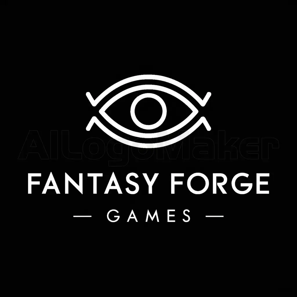 a logo design,with the text "Fantasy Forge Games", main symbol:Eye,Minimalistic,be used in Games industry,clear background