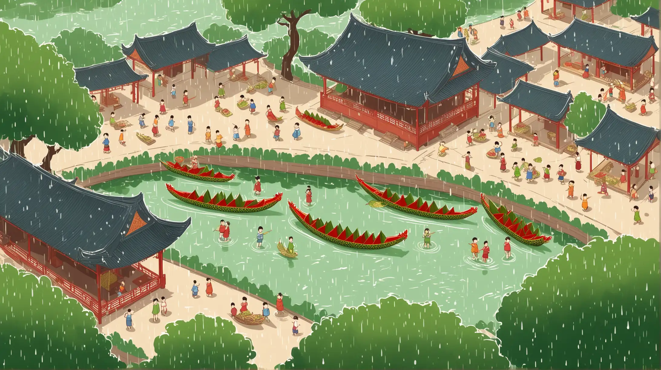 Aerial View of Song Dynasty Dragon Boat Festival Celebration